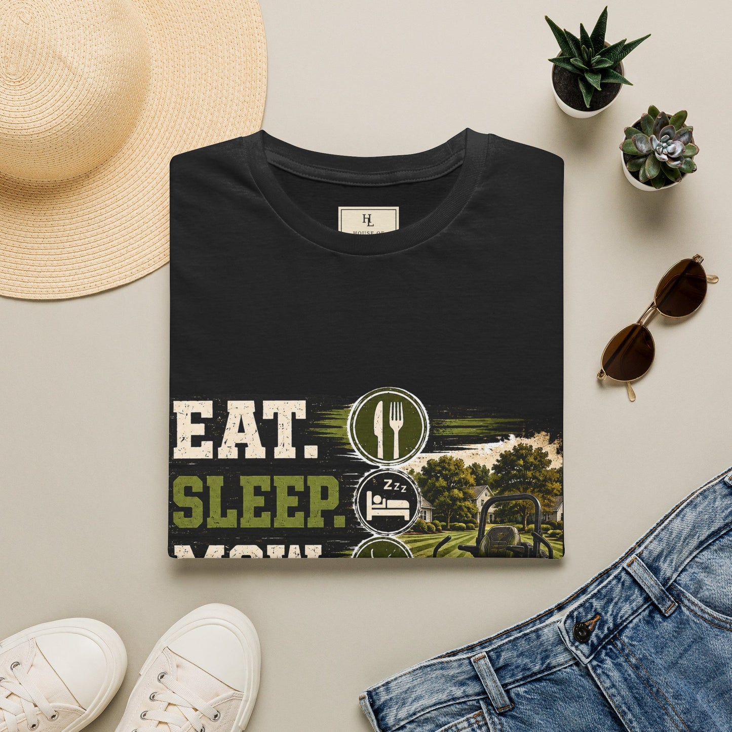 Eat Sleep Mow Repeat Lawn Care Shirt product mockup, view 13