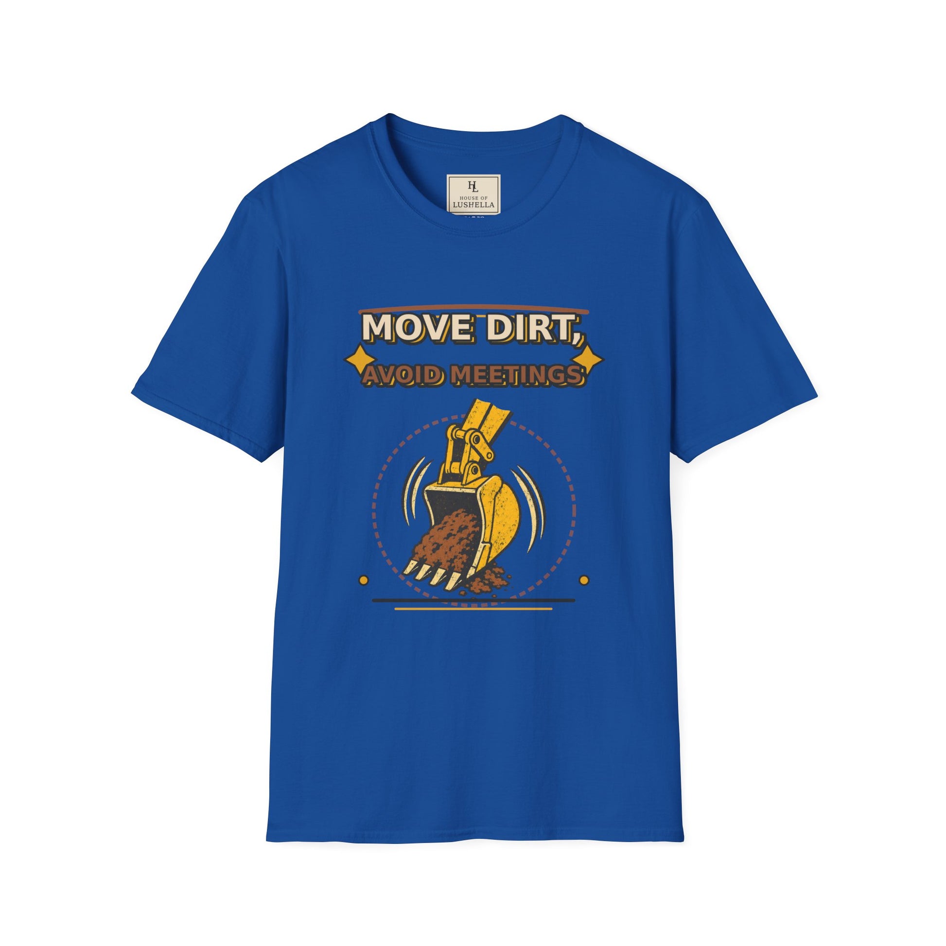 Move Dirt Avoid Meetings Excavator Shirt product mockup, view 4