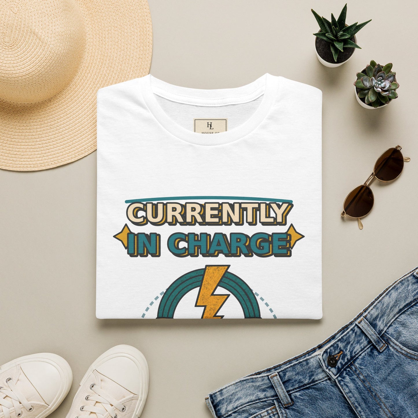 Currently in Charge Electrician Shirt product mockup, view 3