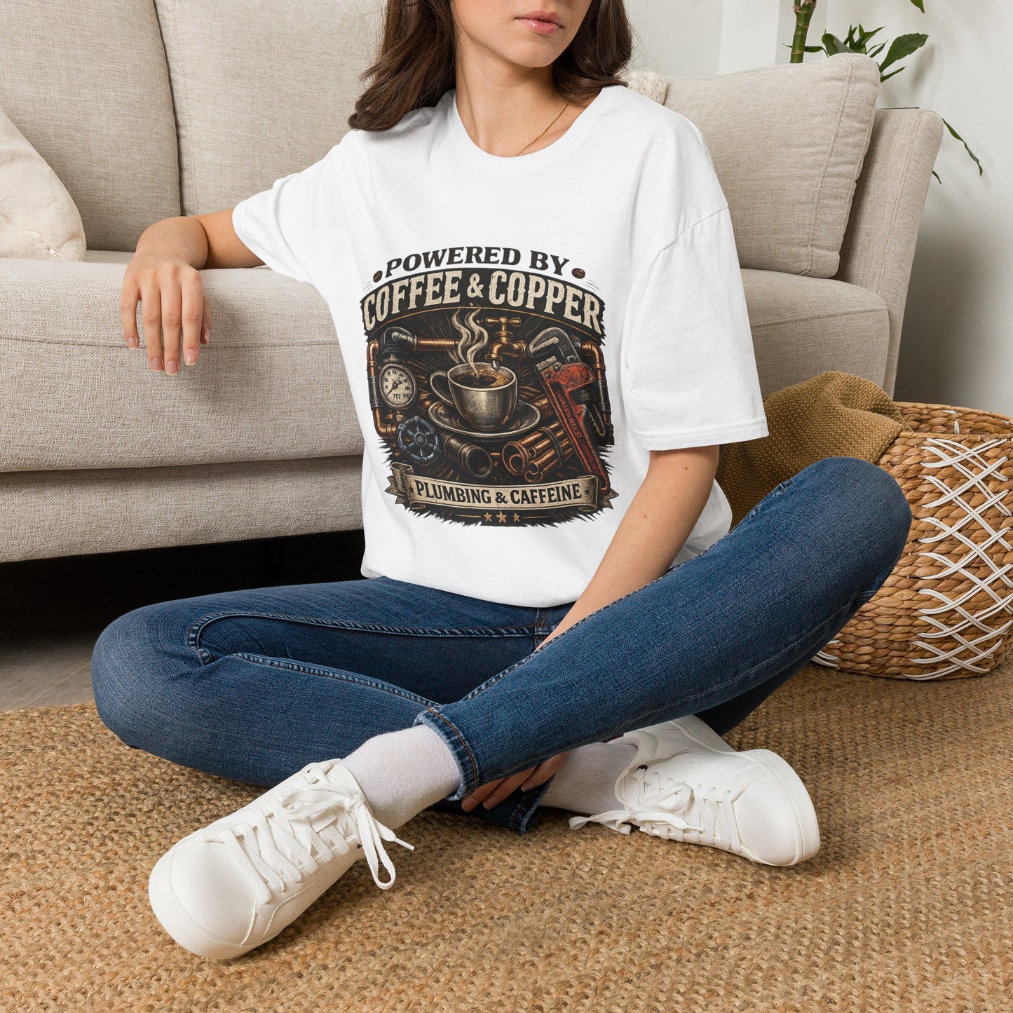 Powered by Coffee and Copper Plumber Shirt product mockup, view 9