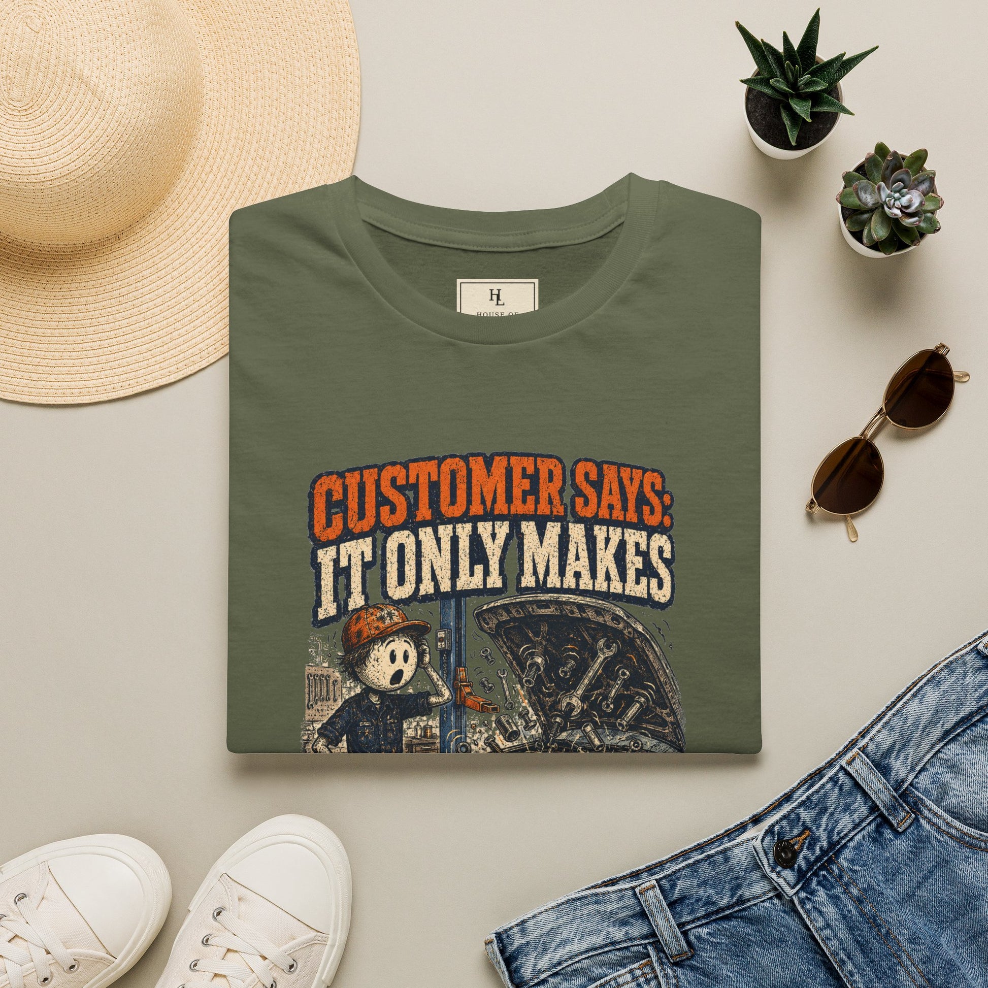 It Only Makes a Little Noise Mechanic Shirt product mockup, view 11 — House of Lushella