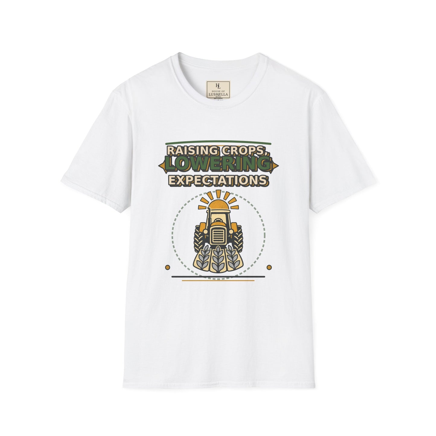 Raising Crops Lowering Expectations Farm Shirt product mockup, view 1