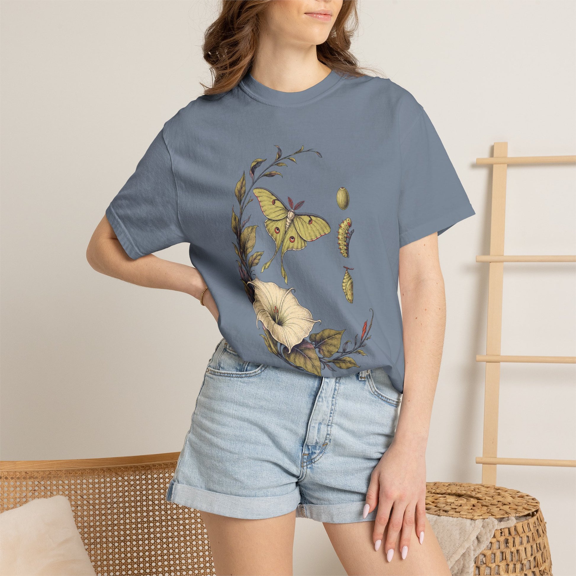 Night Pollinator Botanical Moth Shirt product mockup, view 10