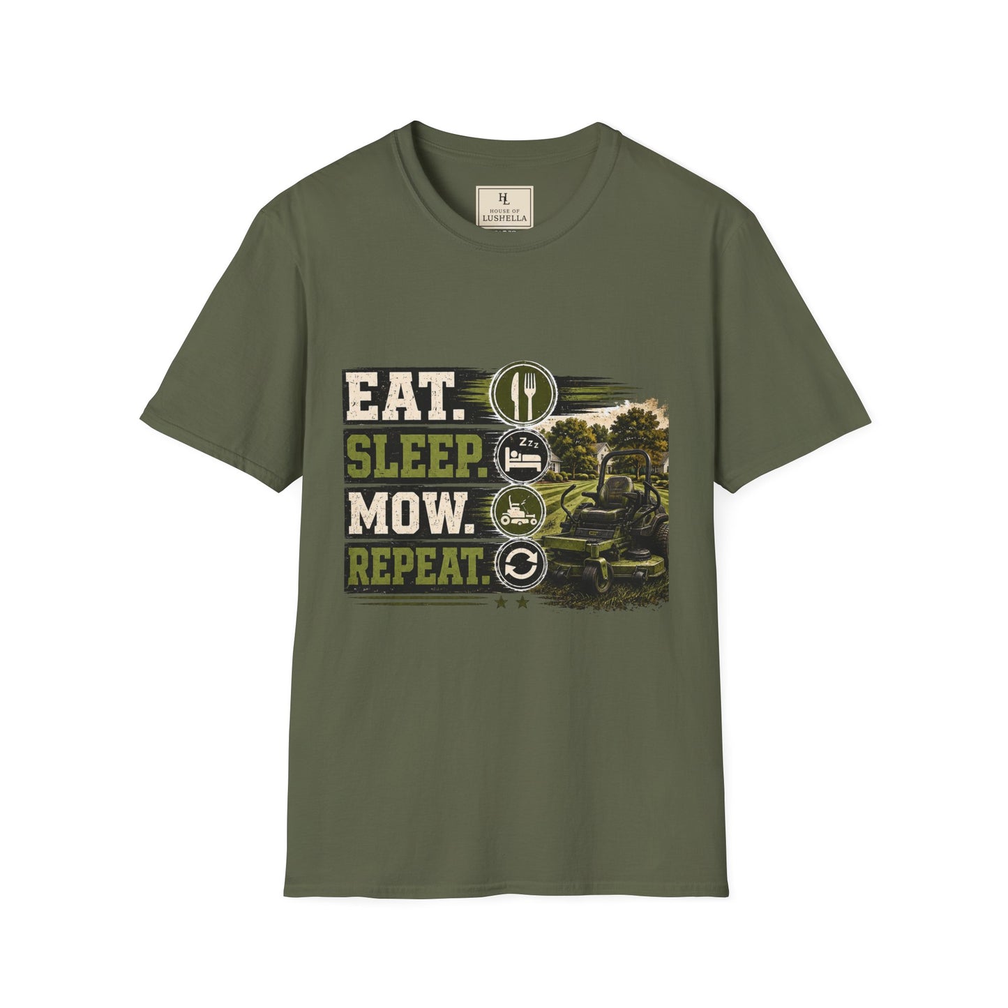 Eat Sleep Mow Repeat Lawn Care Shirt product mockup, view 4