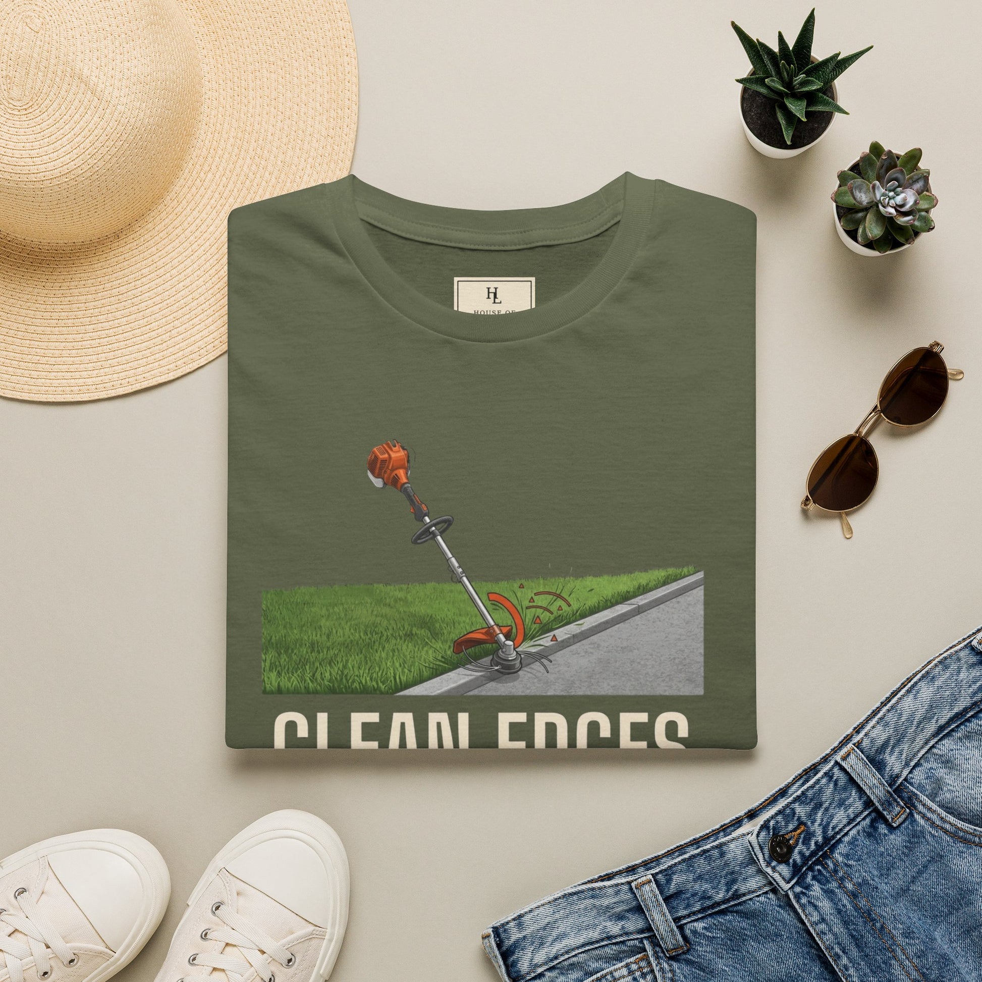 Clean Edges Straight Lines Lawn Care Shirt product mockup, view 9