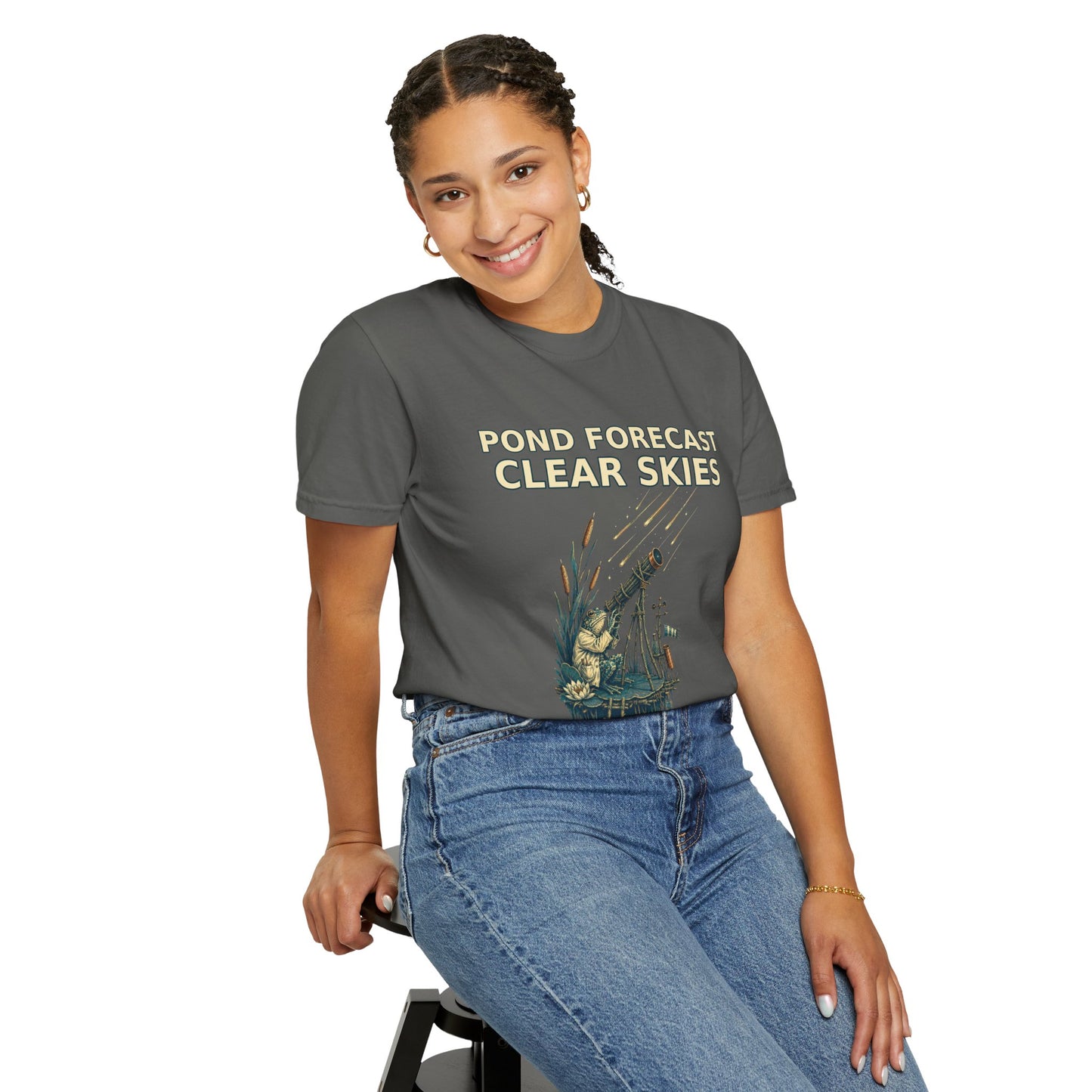 Pond Forecast Clear Skies Frog Shirt product mockup, view 13