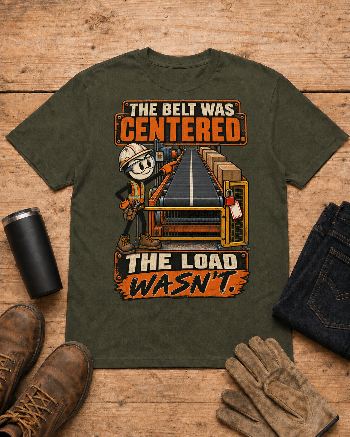 The Belt Was Centered, the Load Wasn't | Conveyor Maintenance T-Shirt product mockup