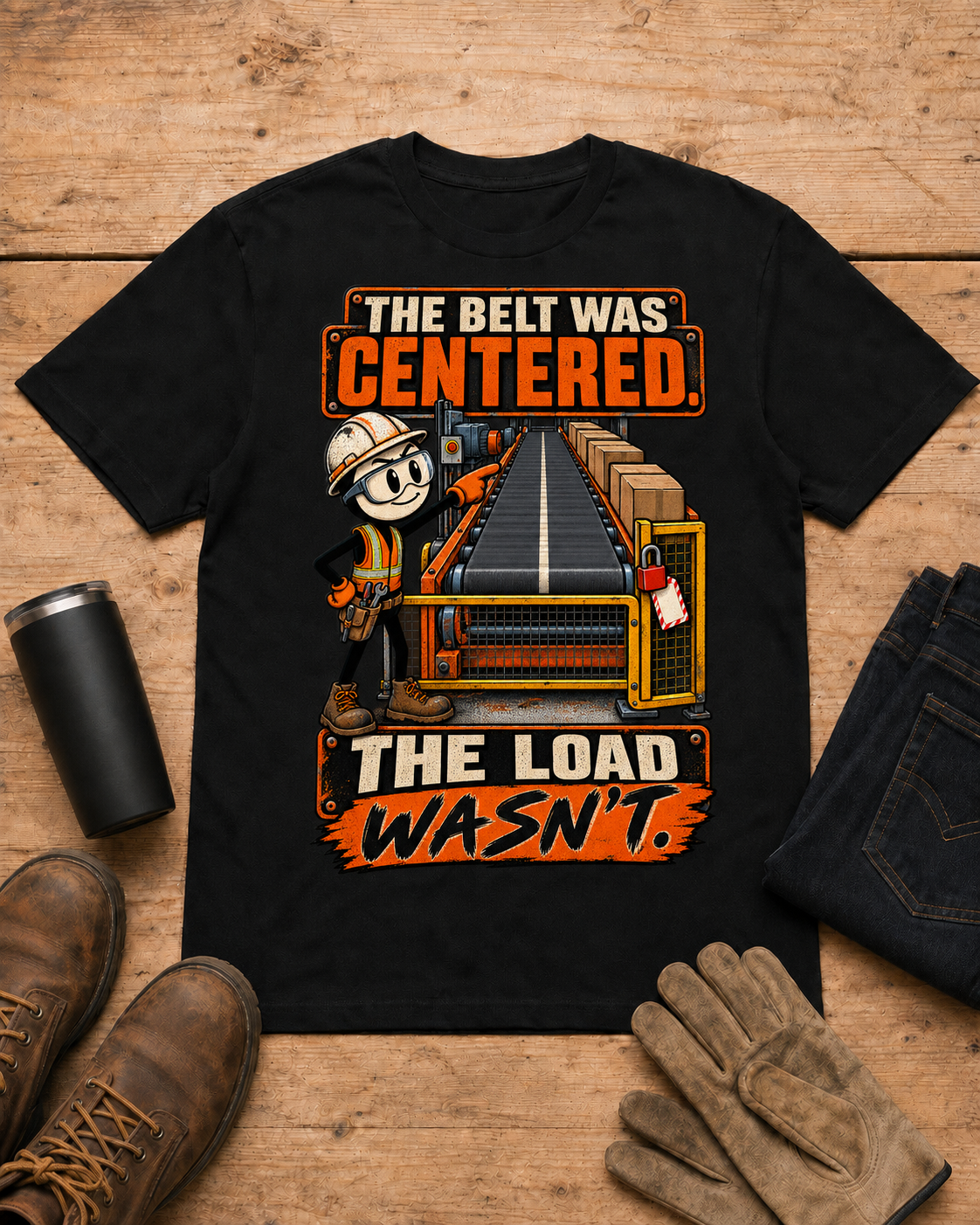 The Belt Was Centered, the Load Wasn't | Conveyor Maintenance T-Shirt product mockup