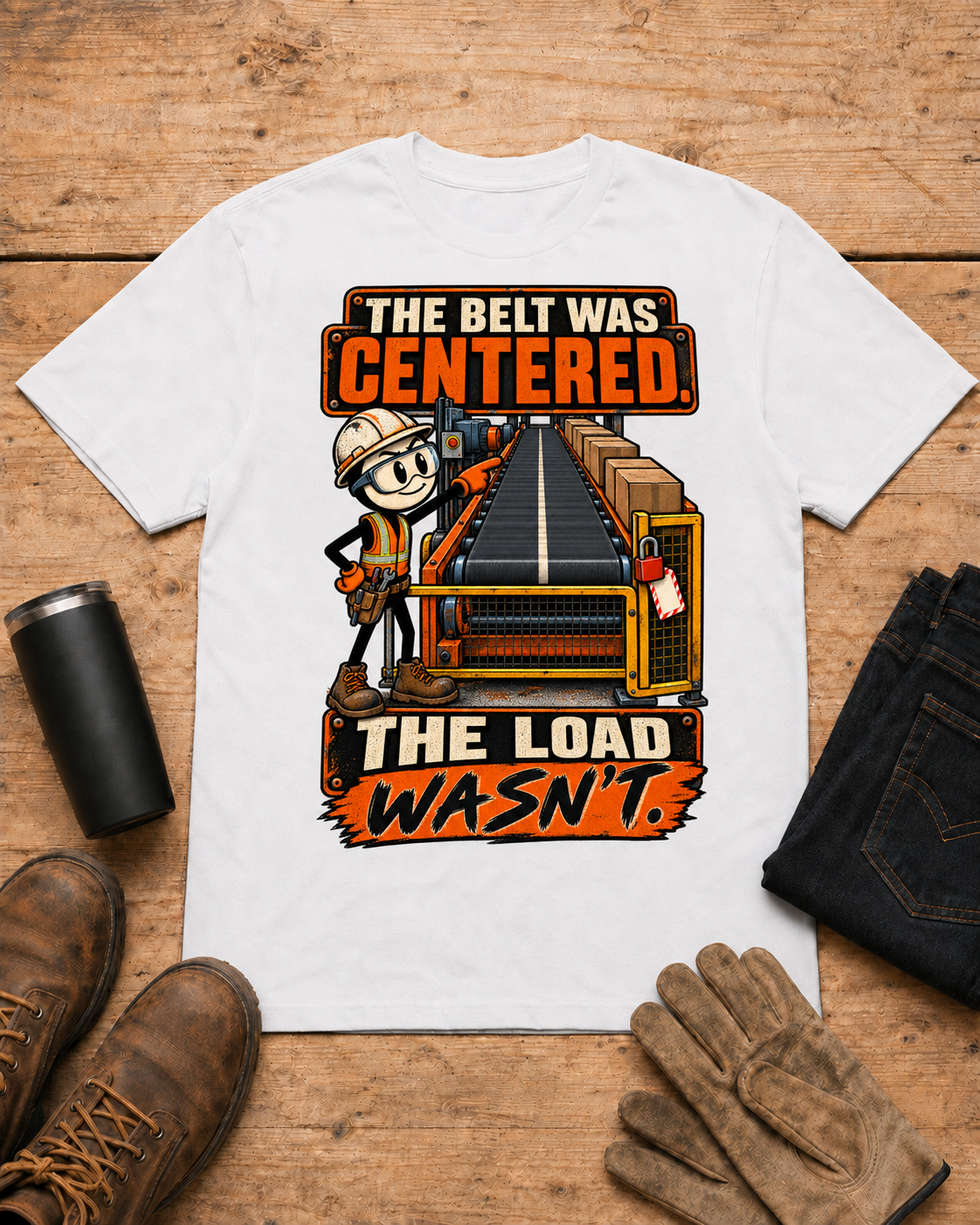 The Belt Was Centered, the Load Wasn't | Conveyor Maintenance T-Shirt product mockup