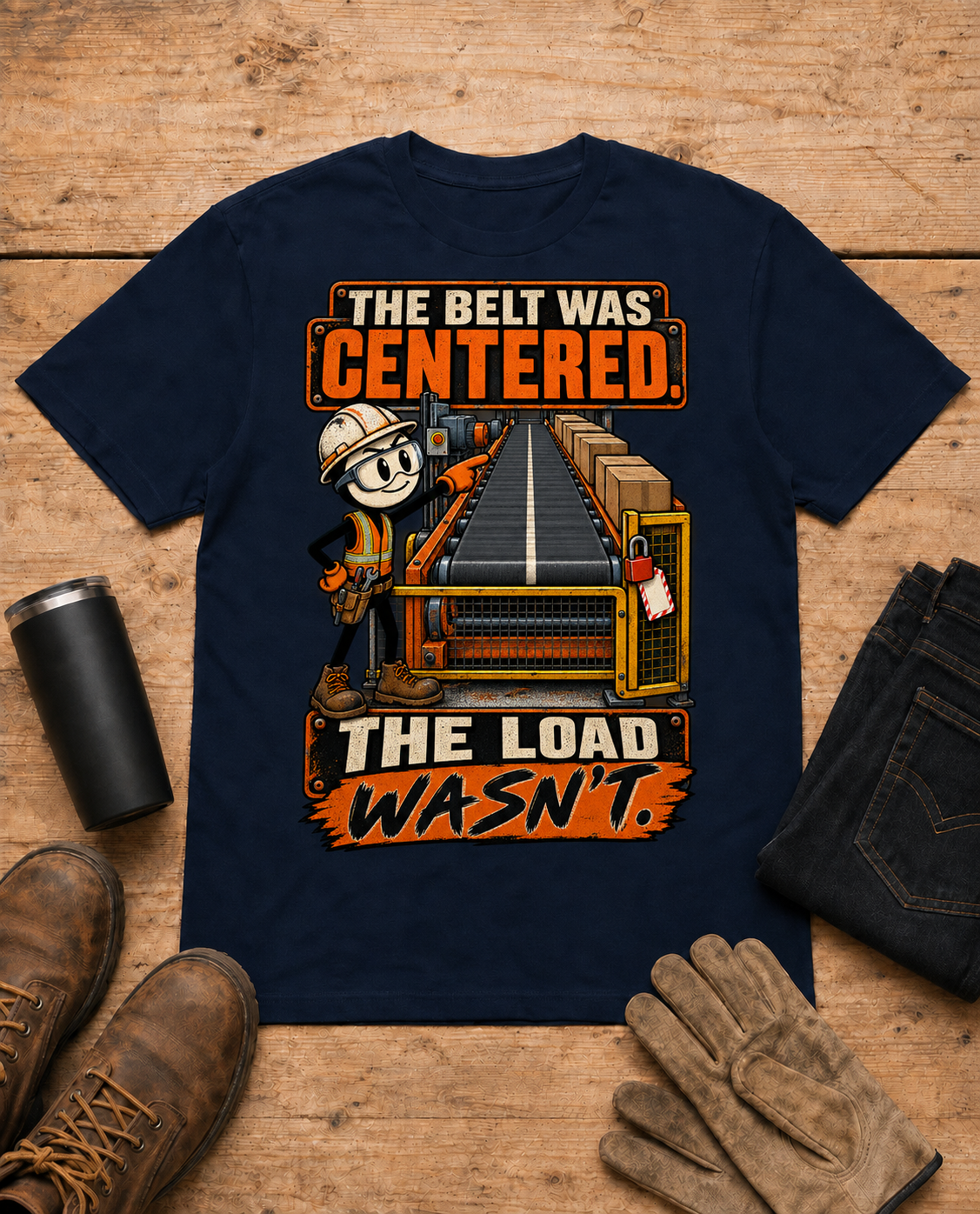 The Belt Was Centered, the Load Wasn't | Conveyor Maintenance T-Shirt product mockup