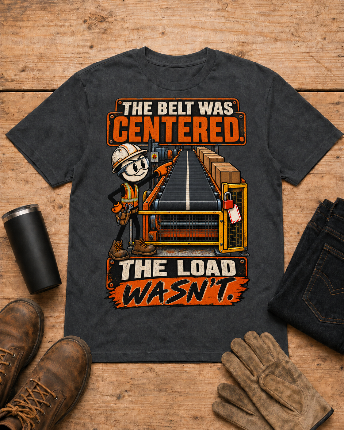 The Belt Was Centered, the Load Wasn't | Conveyor Maintenance T-Shirt product mockup