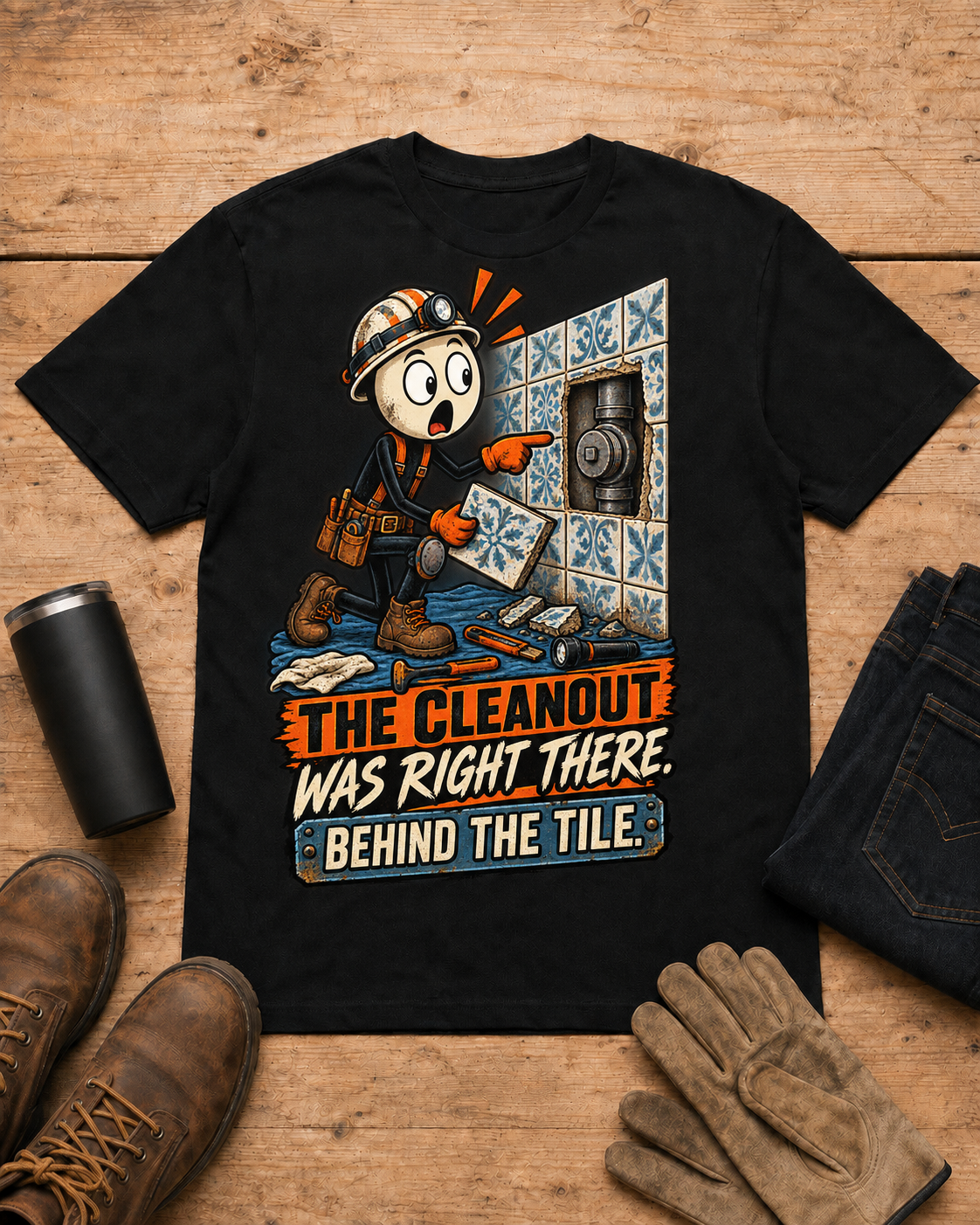 Cleanout Behind the Tile | Funny Plumber T-Shirt product mockup