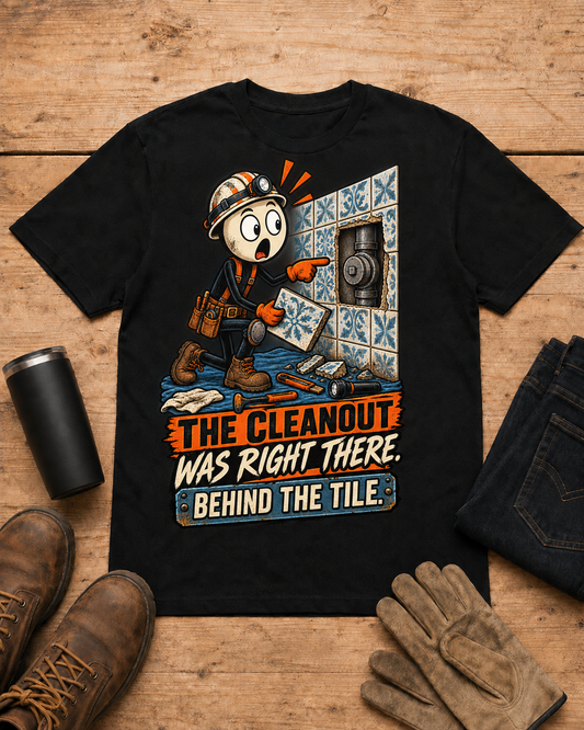 Cleanout Behind the Tile | Funny Plumber T-Shirt product mockup