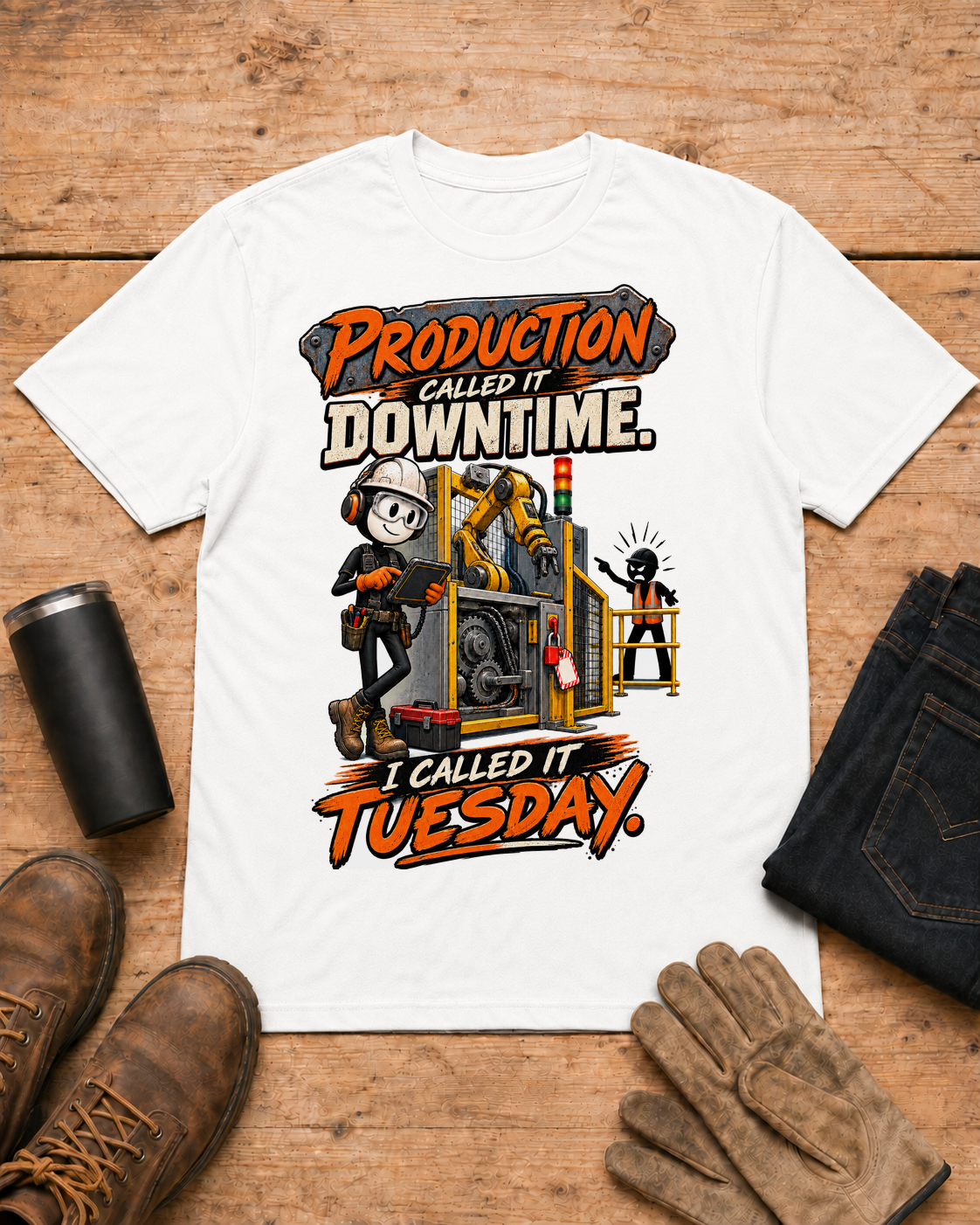 Production Called It Downtime, I Called It Tuesday | Industrial Maintenance T-Shirt product mockup