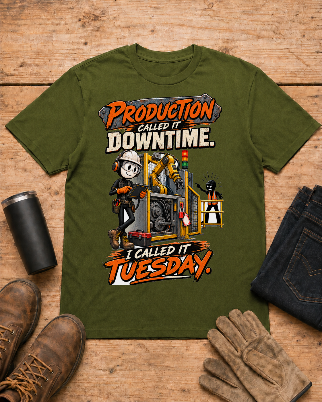 Production Called It Downtime, I Called It Tuesday | Industrial Maintenance T-Shirt product mockup