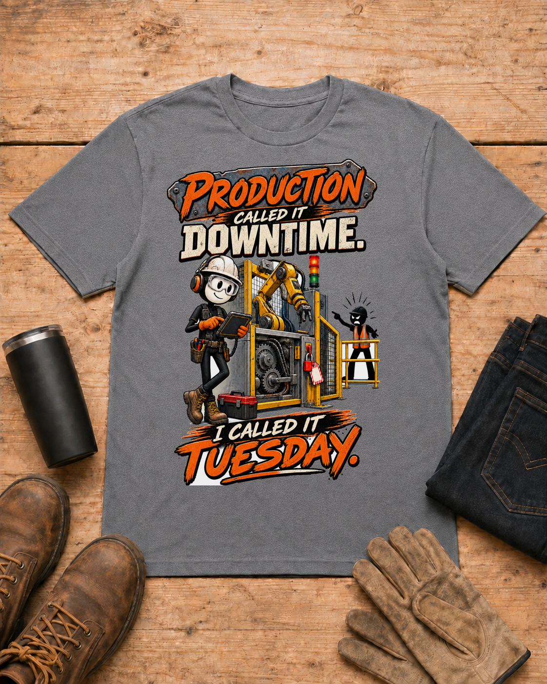 Production Called It Downtime, I Called It Tuesday | Industrial Maintenance T-Shirt product mockup
