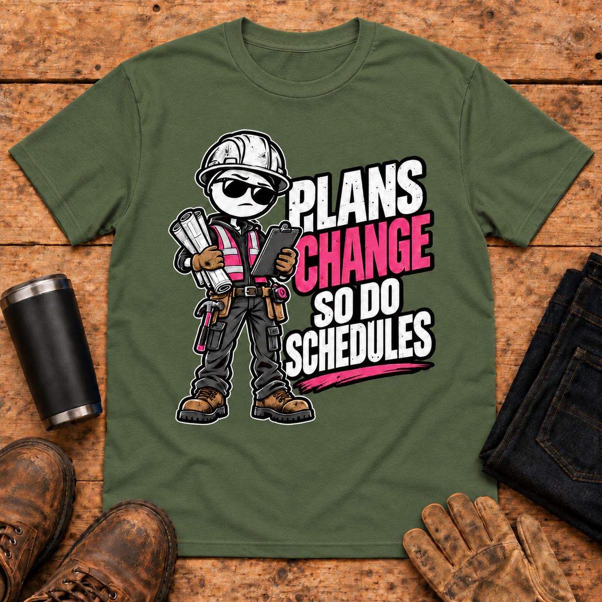Plans Change construction jobsite humor shirt mockup