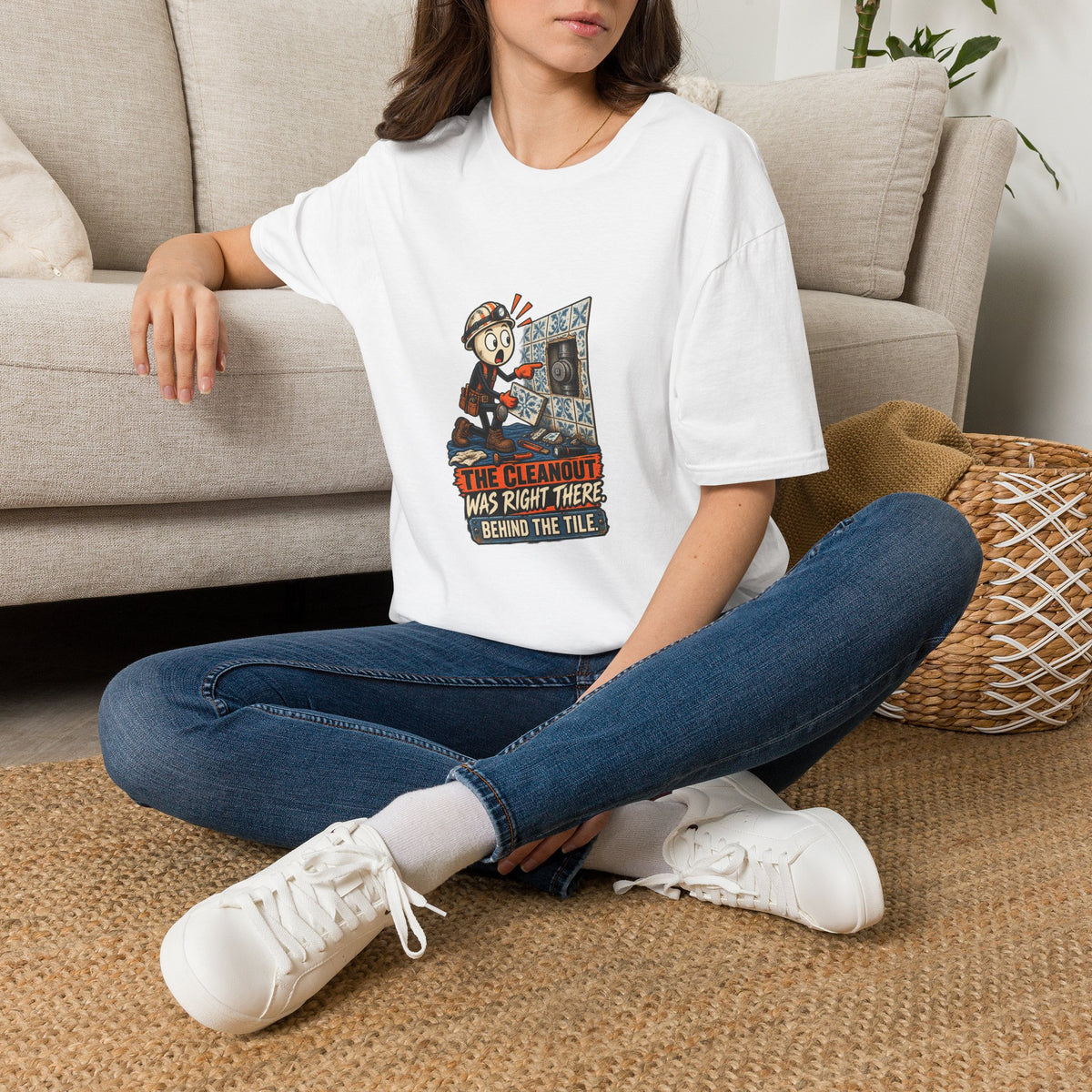Cleanout Behind the Tile | Funny Plumber T-Shirt product mockup