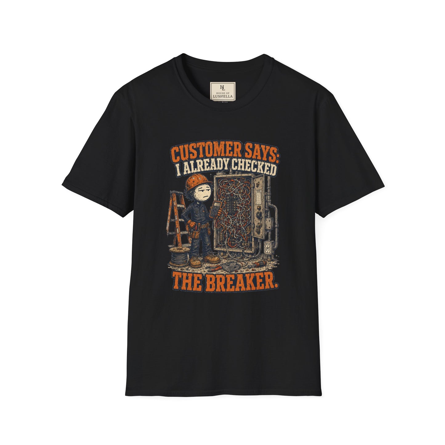Customer Checked the Breaker Electrician Shirt on a Black T-shirt — House of Lushella