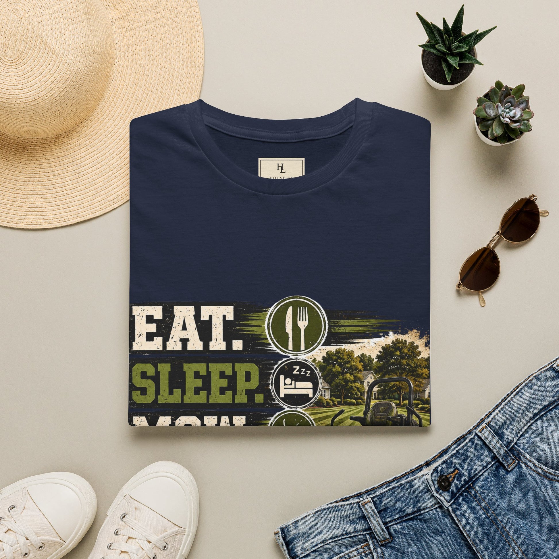 Eat Sleep Mow Repeat Lawn Care Shirt product mockup, view 11