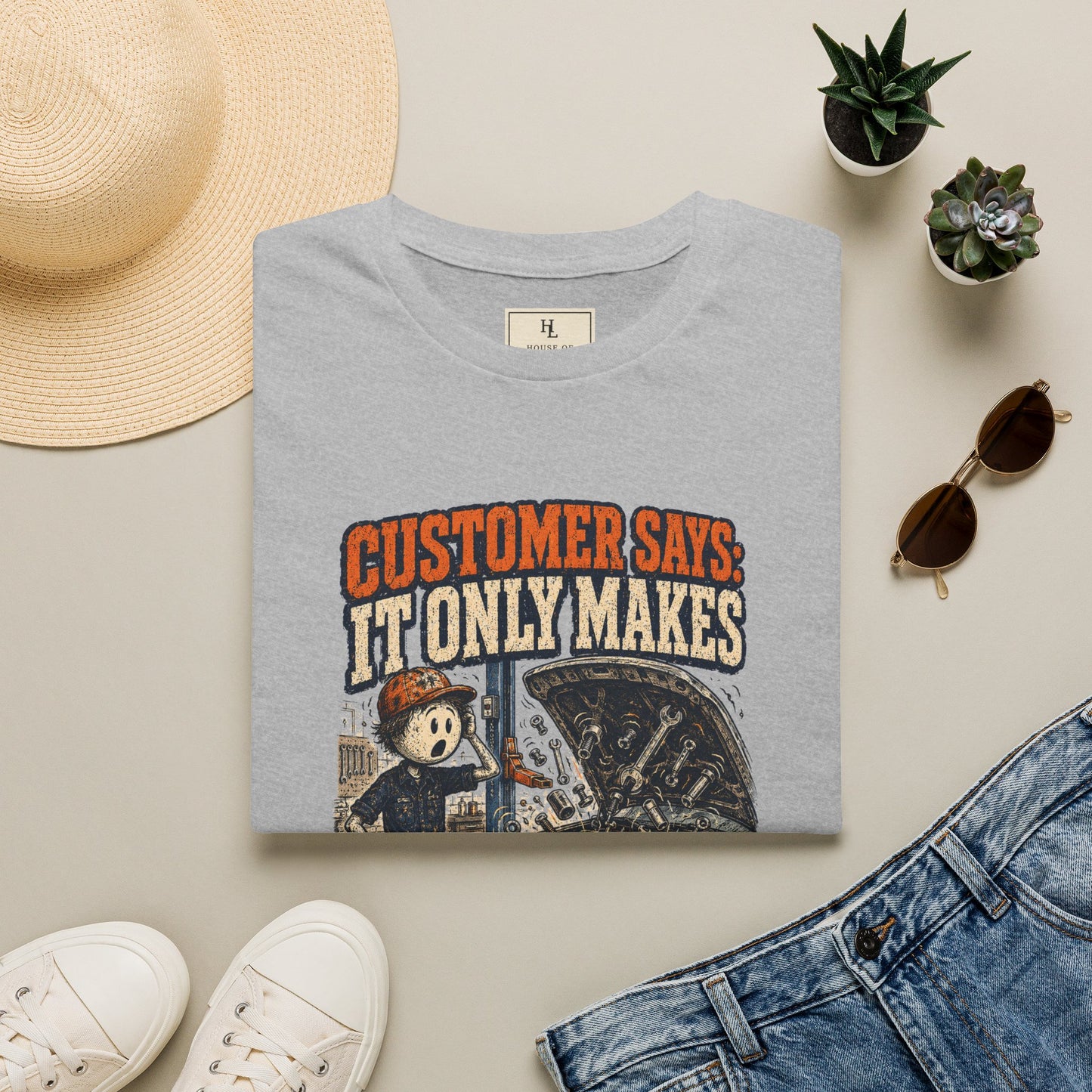 It Only Makes a Little Noise Mechanic Shirt product mockup, view 17 — House of Lushella