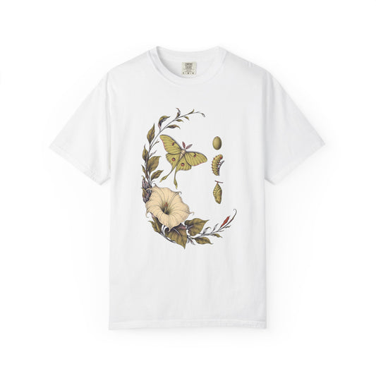 Night Pollinator Botanical Moth Shirt product mockup, view 1