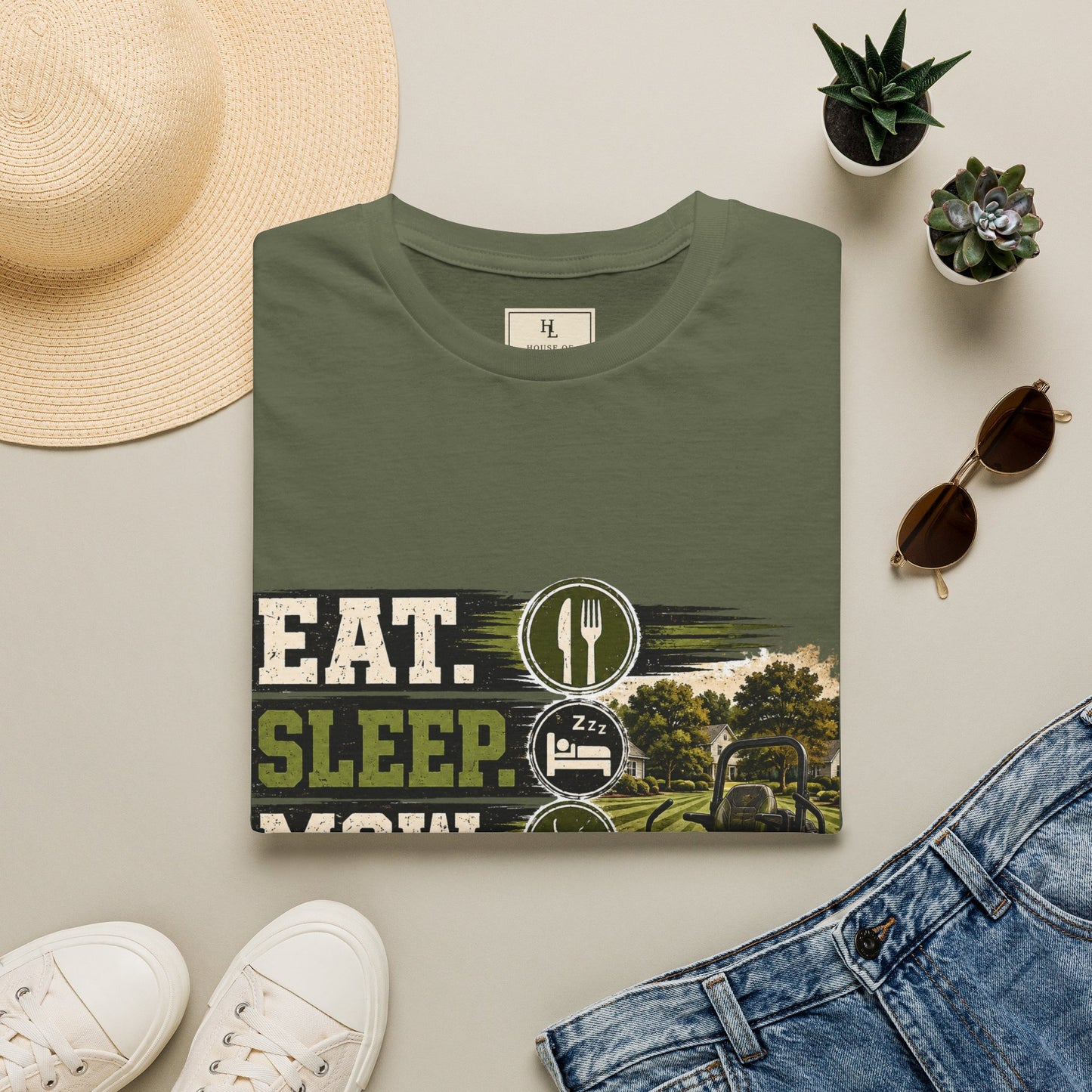 Eat Sleep Mow Repeat Lawn Care Shirt product mockup, view 16
