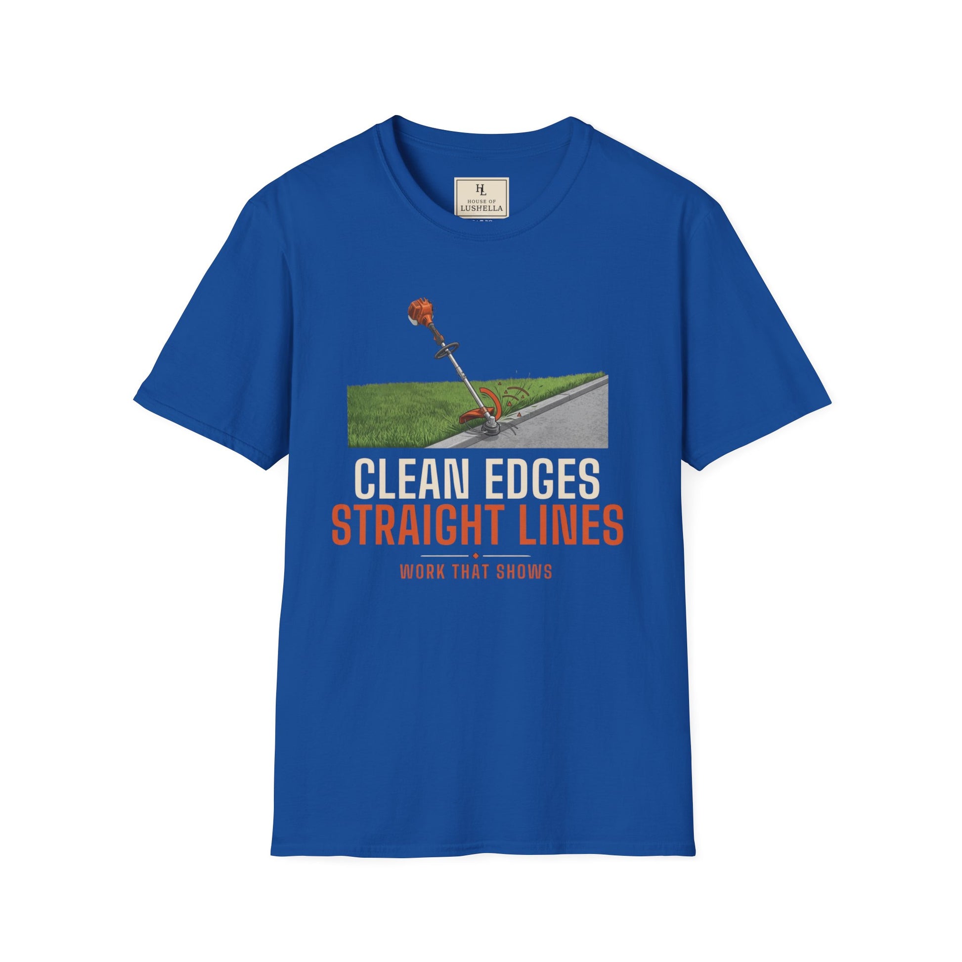 Clean Edges Straight Lines Lawn Care Shirt product mockup, view 4