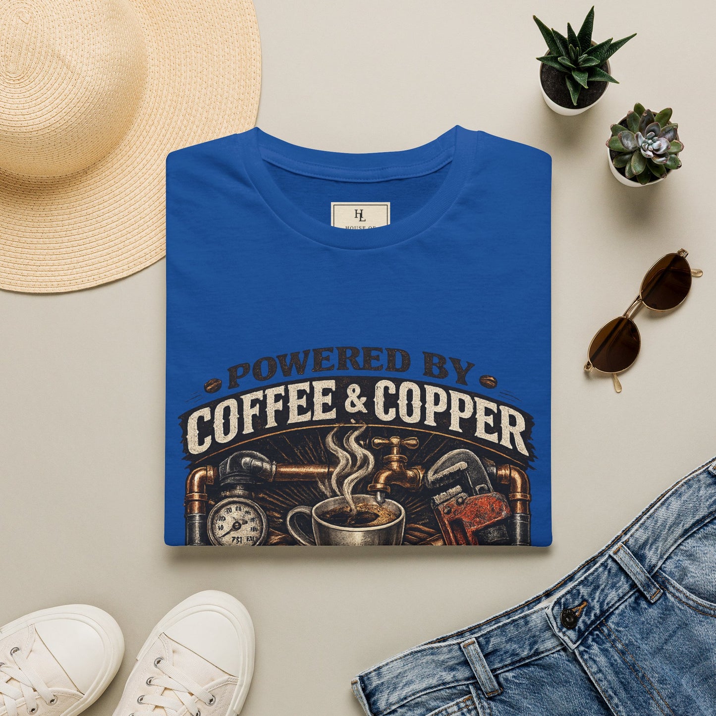 Powered by Coffee and Copper Plumber Shirt product mockup, view 16