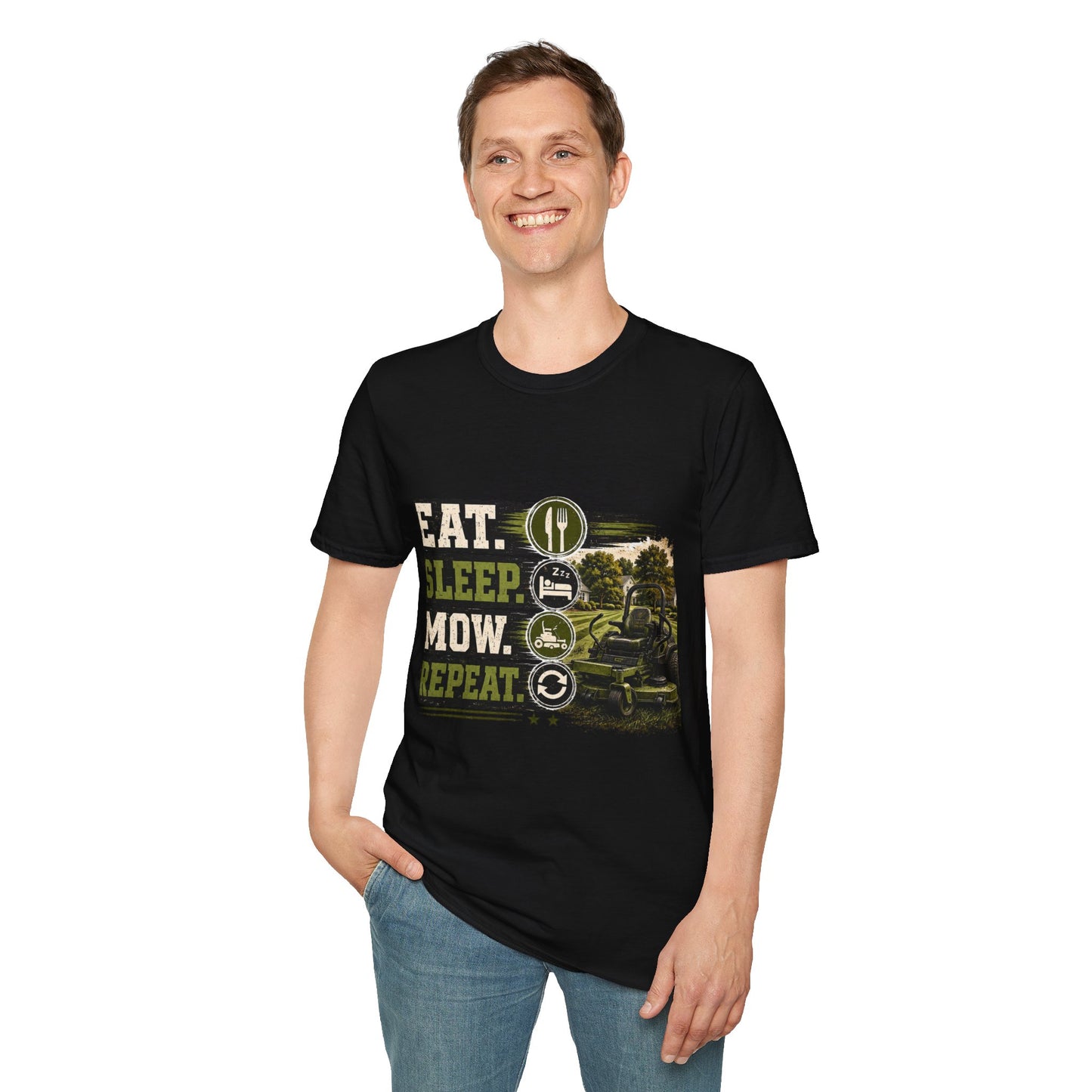 Eat Sleep Mow Repeat Lawn Care Shirt product mockup, view 14