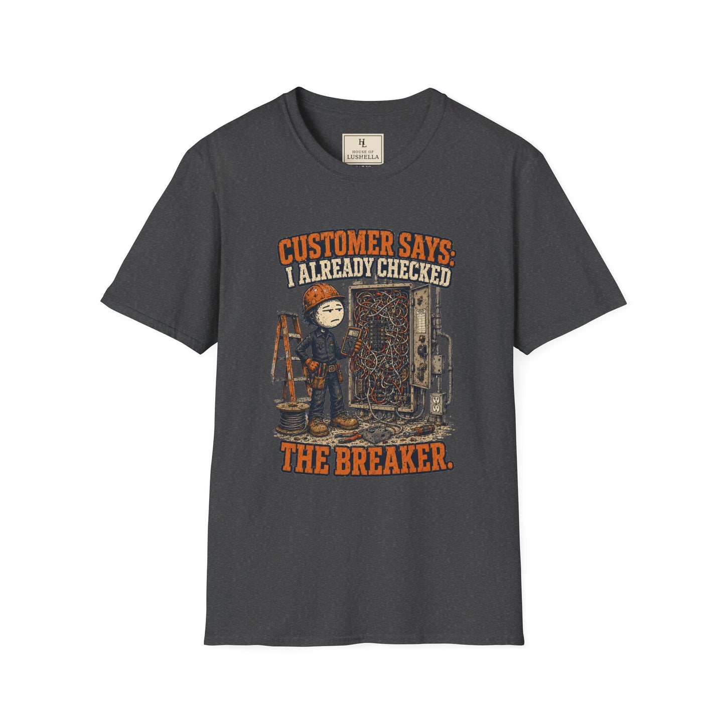 Customer Checked the Breaker Electrician Shirt on a Dark Heather T-shirt — House of Lushella