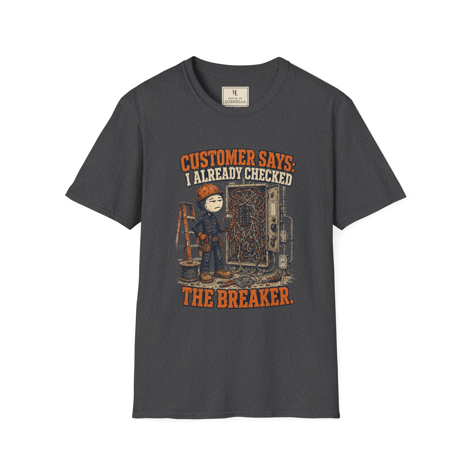 Customer Checked the Breaker Electrician Shirt on a Dark Heather T-shirt — House of Lushella