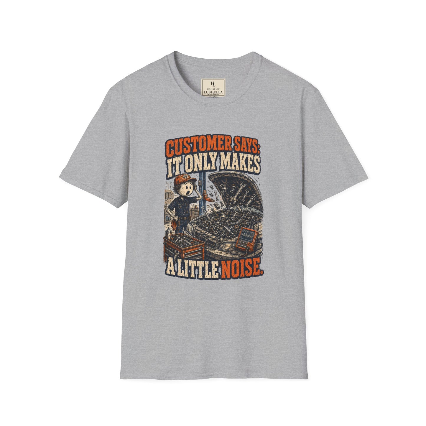 It Only Makes a Little Noise Mechanic Shirt on a Sport Grey T-shirt — House of Lushella
