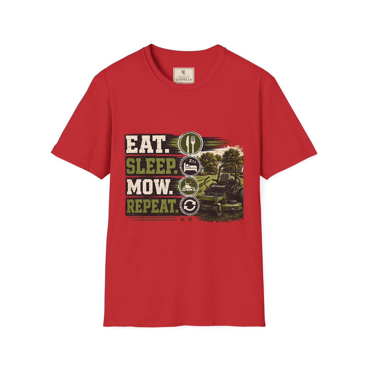 Eat Sleep Mow Repeat Lawn Care Shirt product mockup, view 6