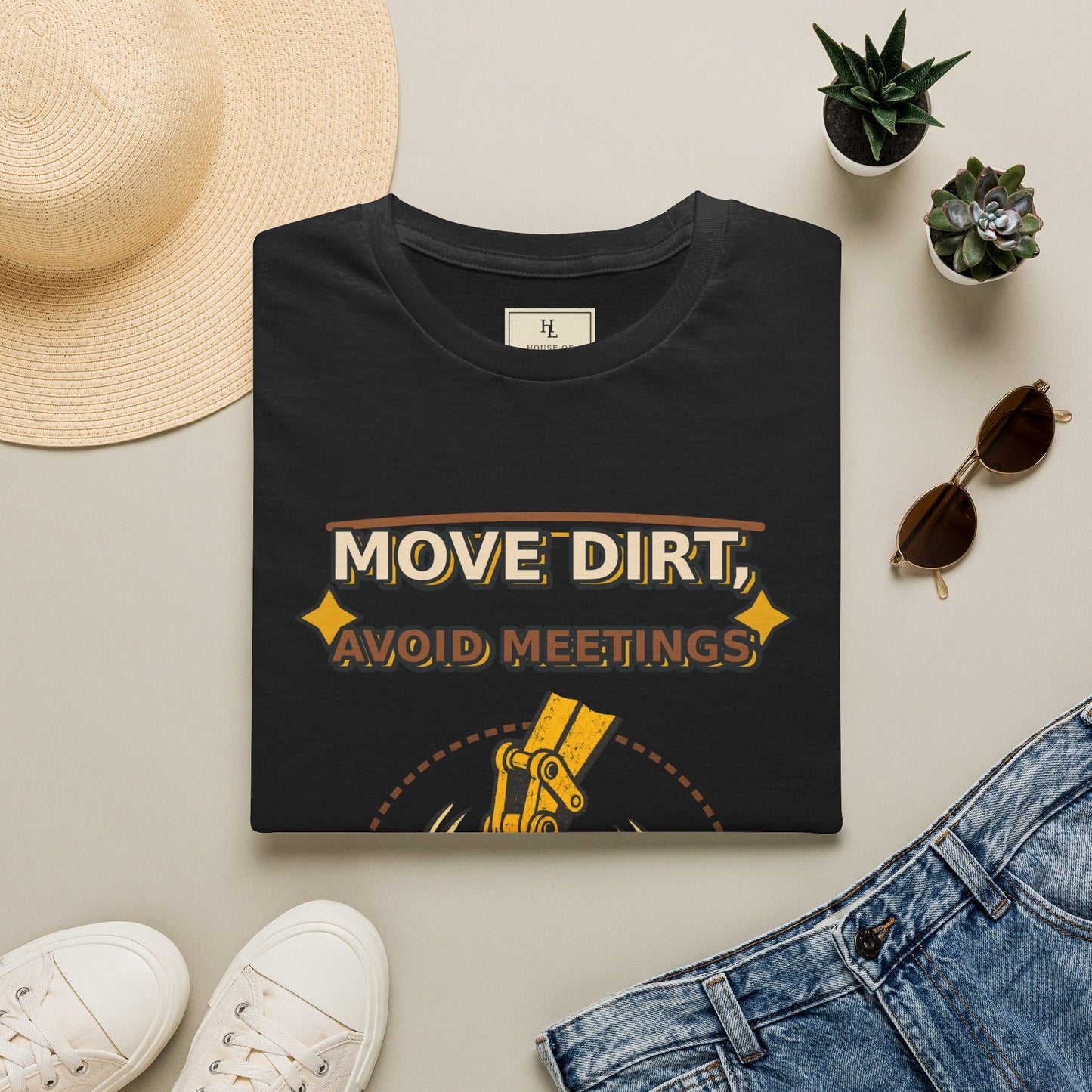 Move Dirt Avoid Meetings Excavator Shirt product mockup, view 10