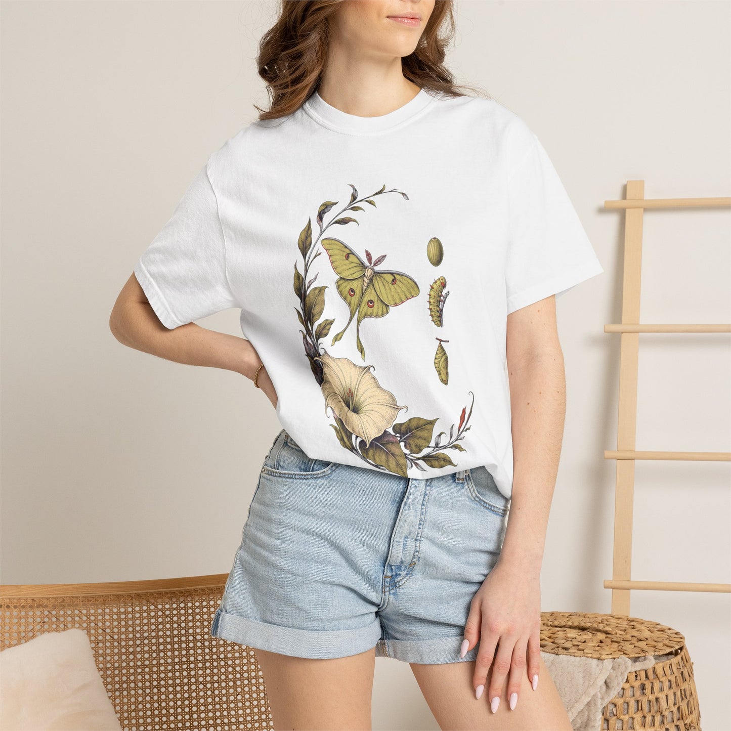 Night Pollinator Botanical Moth Shirt product mockup, view 5