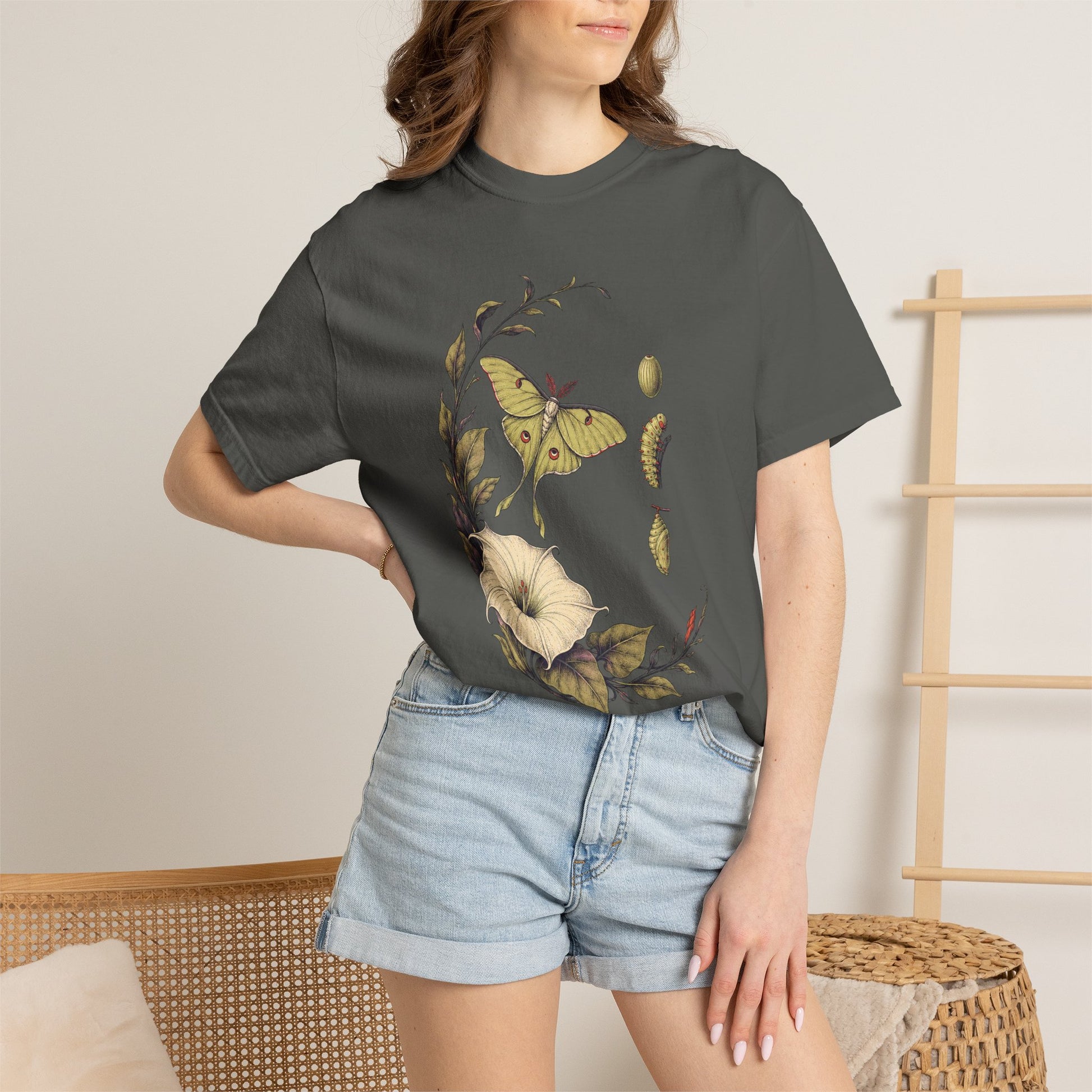 Night Pollinator Botanical Moth Shirt product mockup, view 8