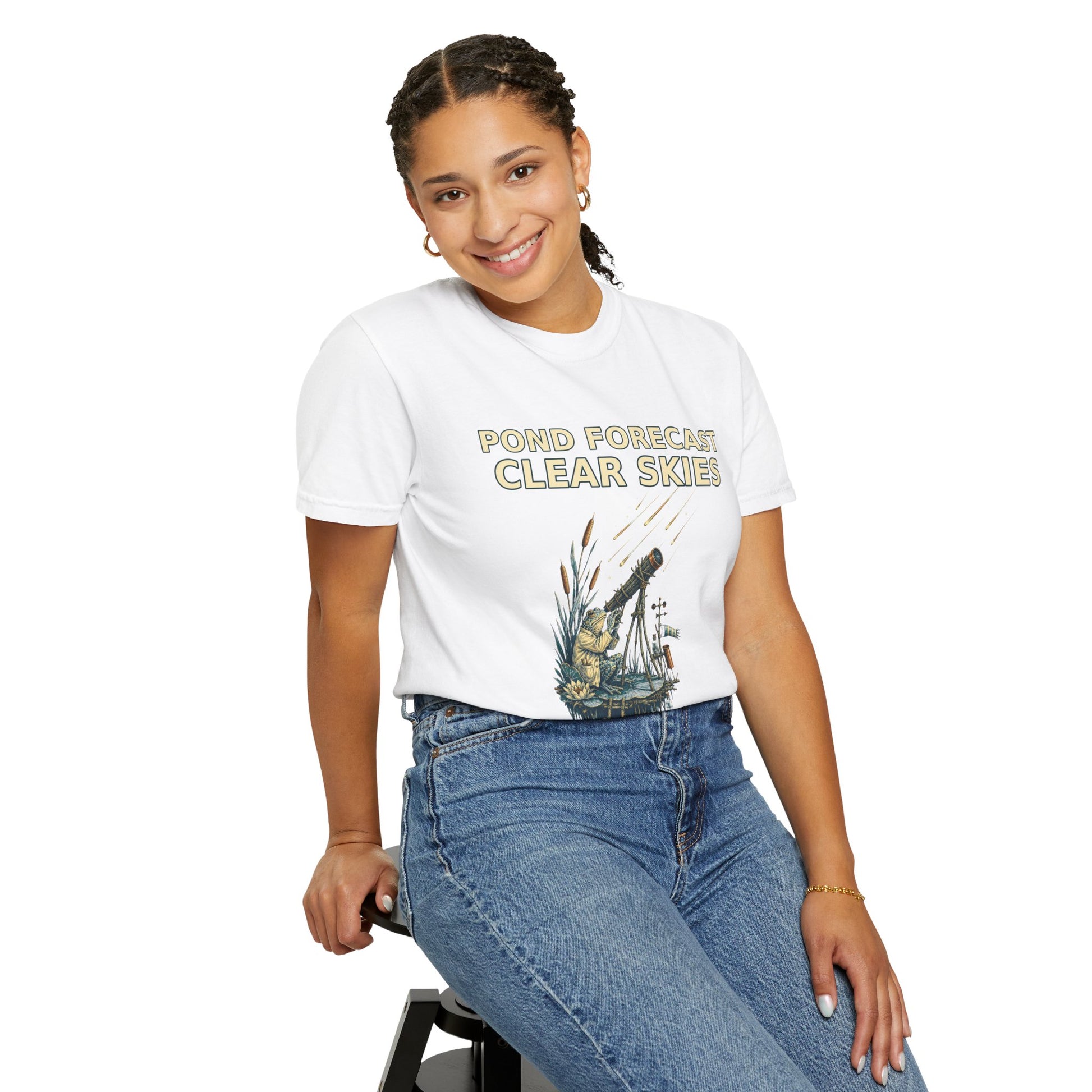 Pond Forecast Clear Skies Frog Shirt product mockup, view 8