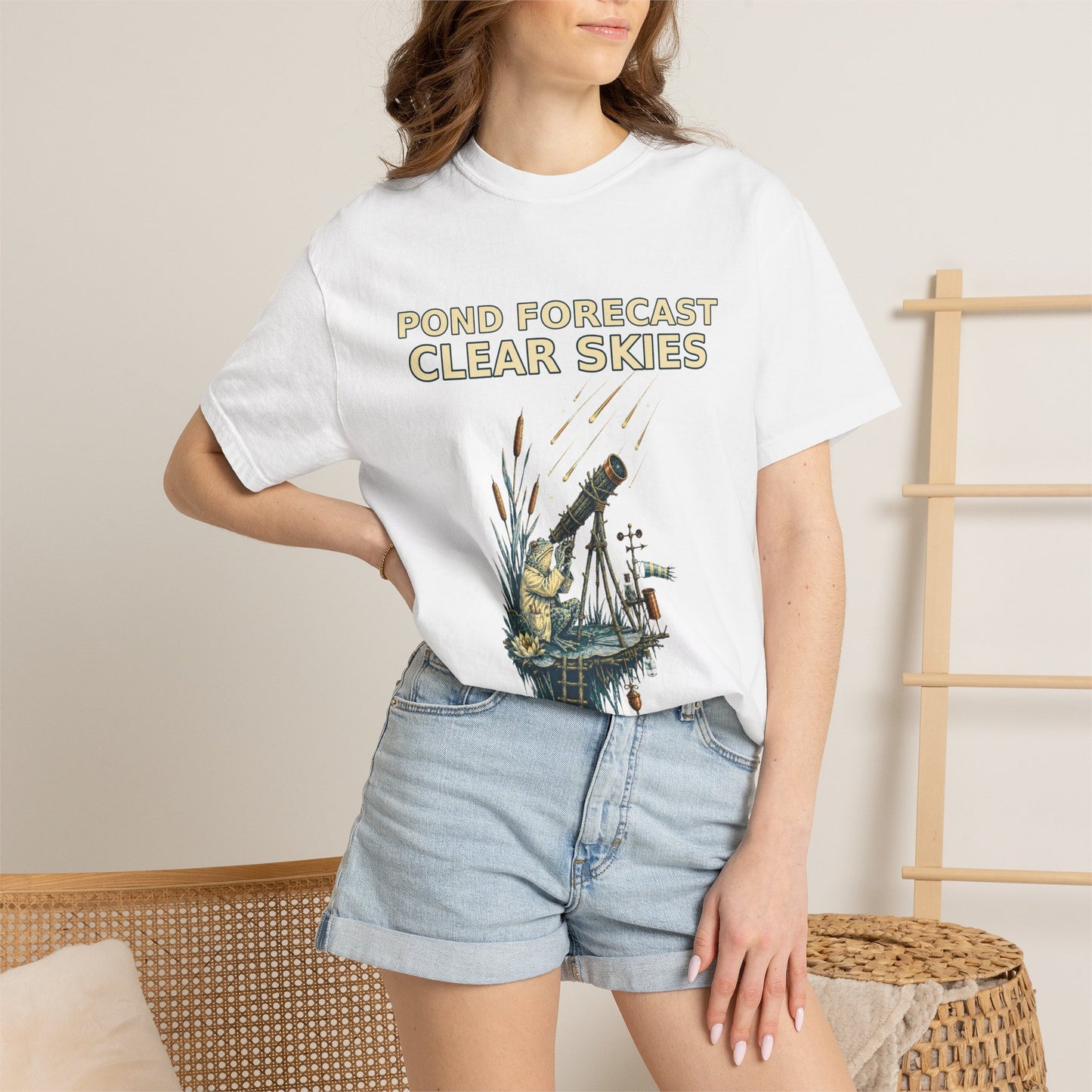 Pond Forecast Clear Skies Frog Shirt product mockup, view 5