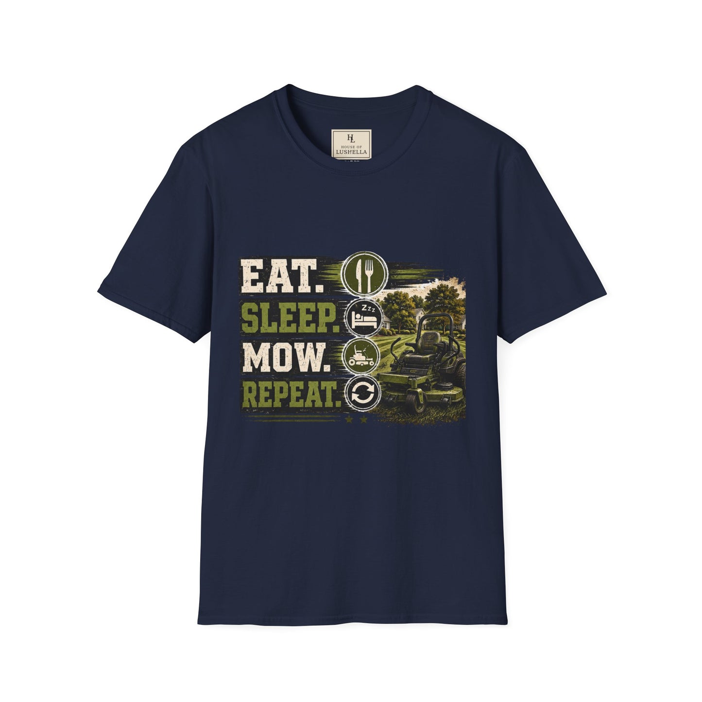 Eat Sleep Mow Repeat Lawn Care Shirt product mockup, view 2