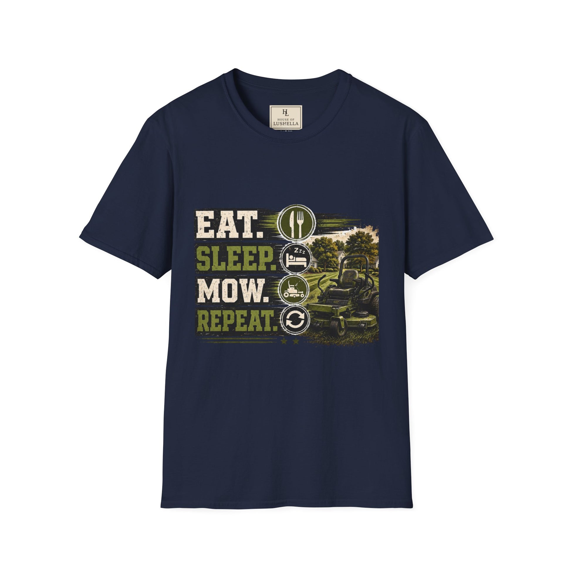 Eat Sleep Mow Repeat Lawn Care Shirt product mockup, view 2