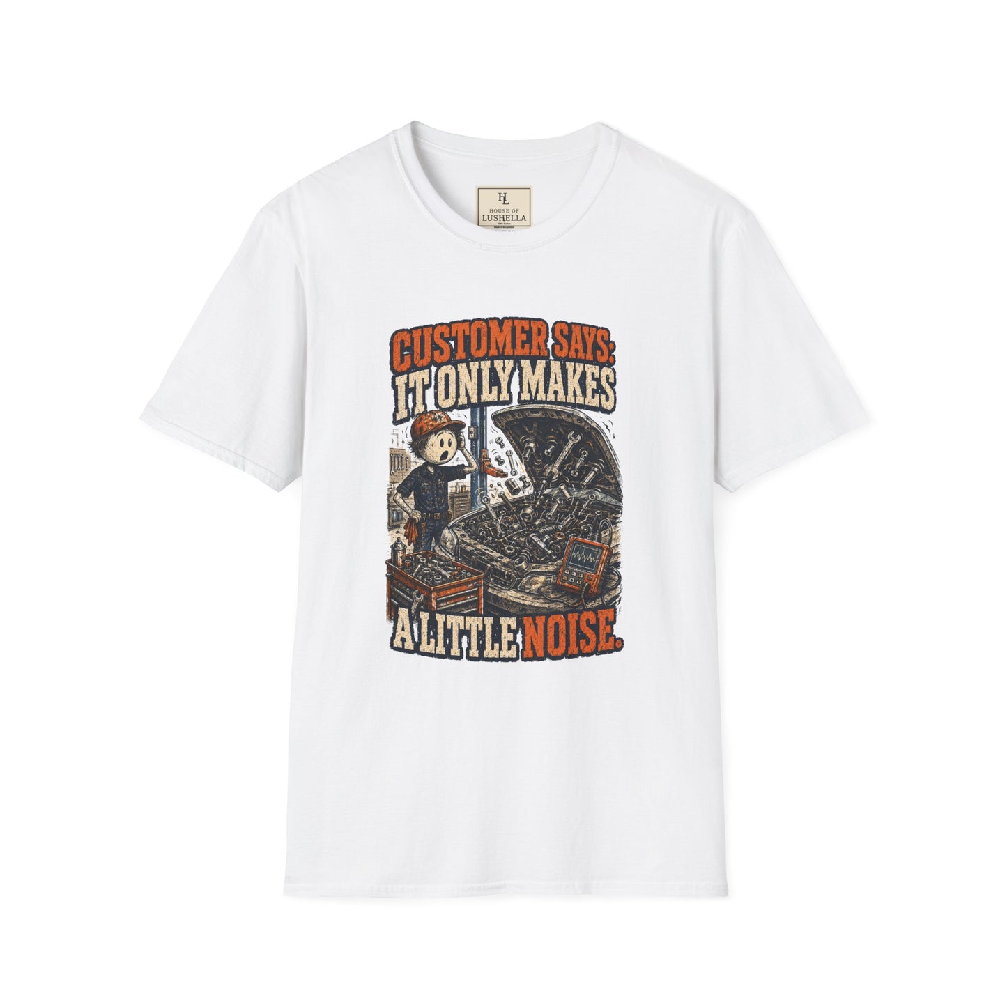 It Only Makes a Little Noise Mechanic Shirt on a White T-shirt — House of Lushella