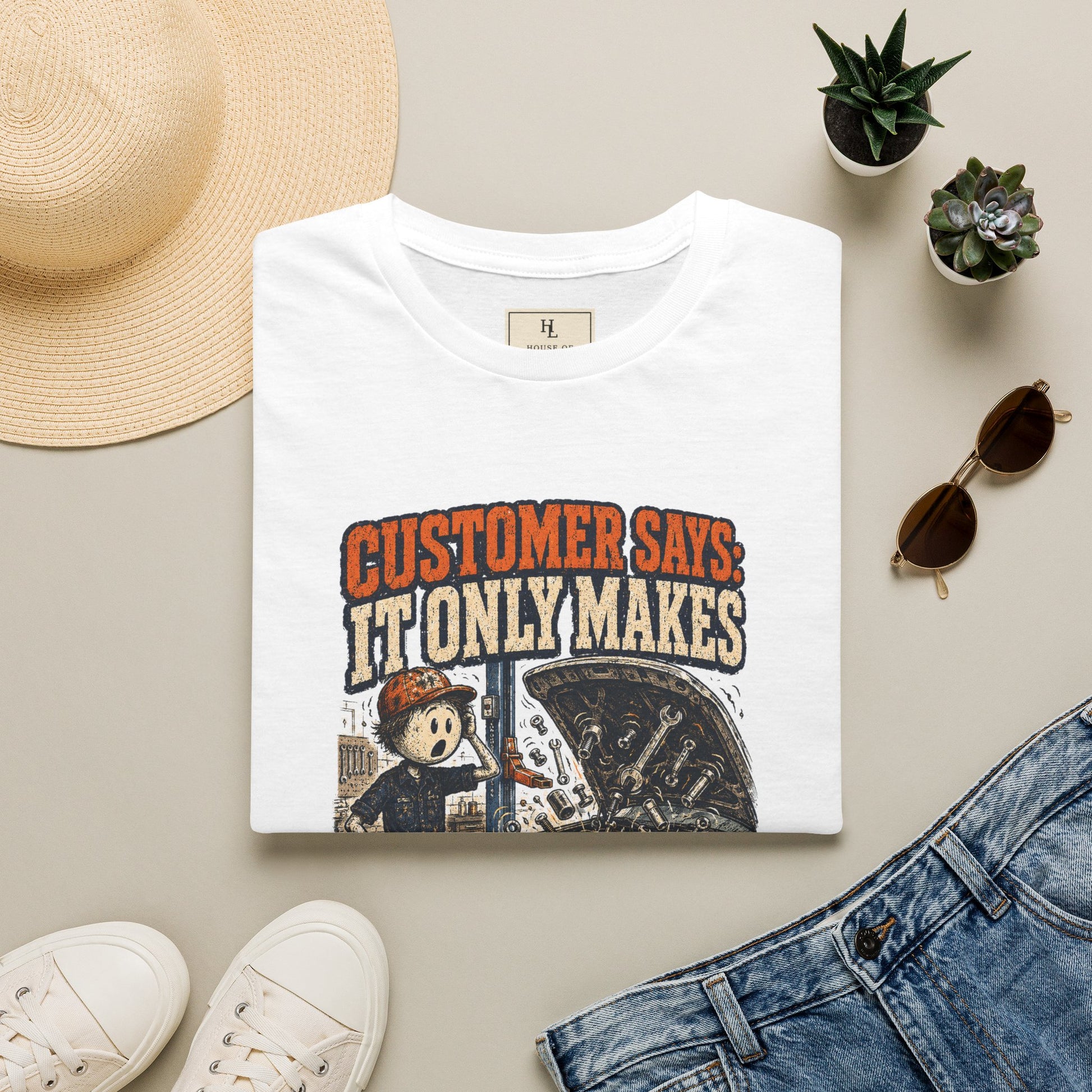 It Only Makes a Little Noise Mechanic Shirt product mockup, view 13 — House of Lushella