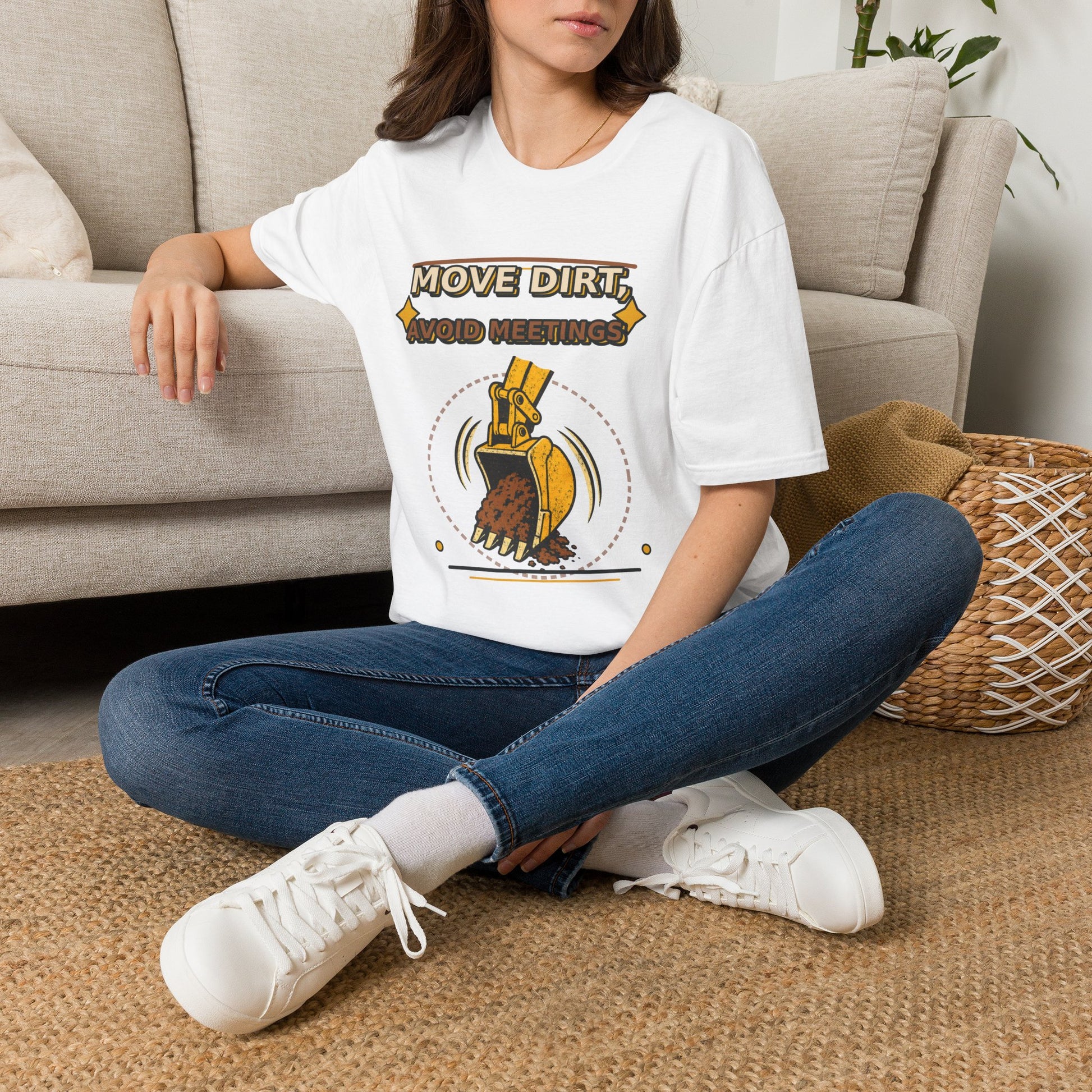 Move Dirt Avoid Meetings Excavator Shirt product mockup, view 7