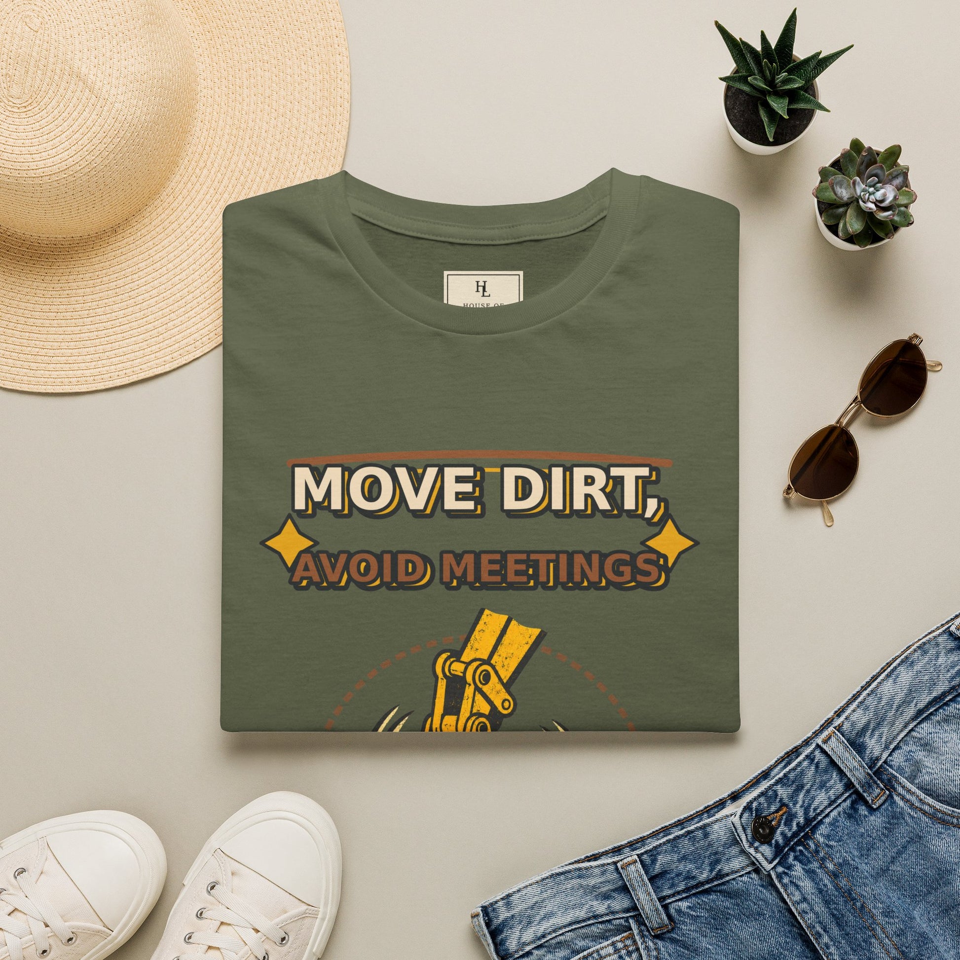 Move Dirt Avoid Meetings Excavator Shirt product mockup, view 14