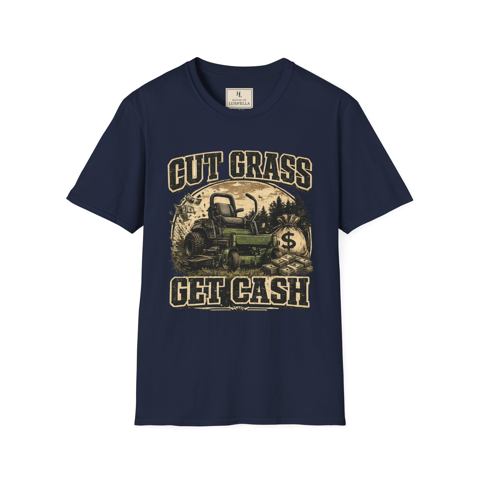 Cut Grass Get Cash Lawn Care Shirt product mockup, view 5