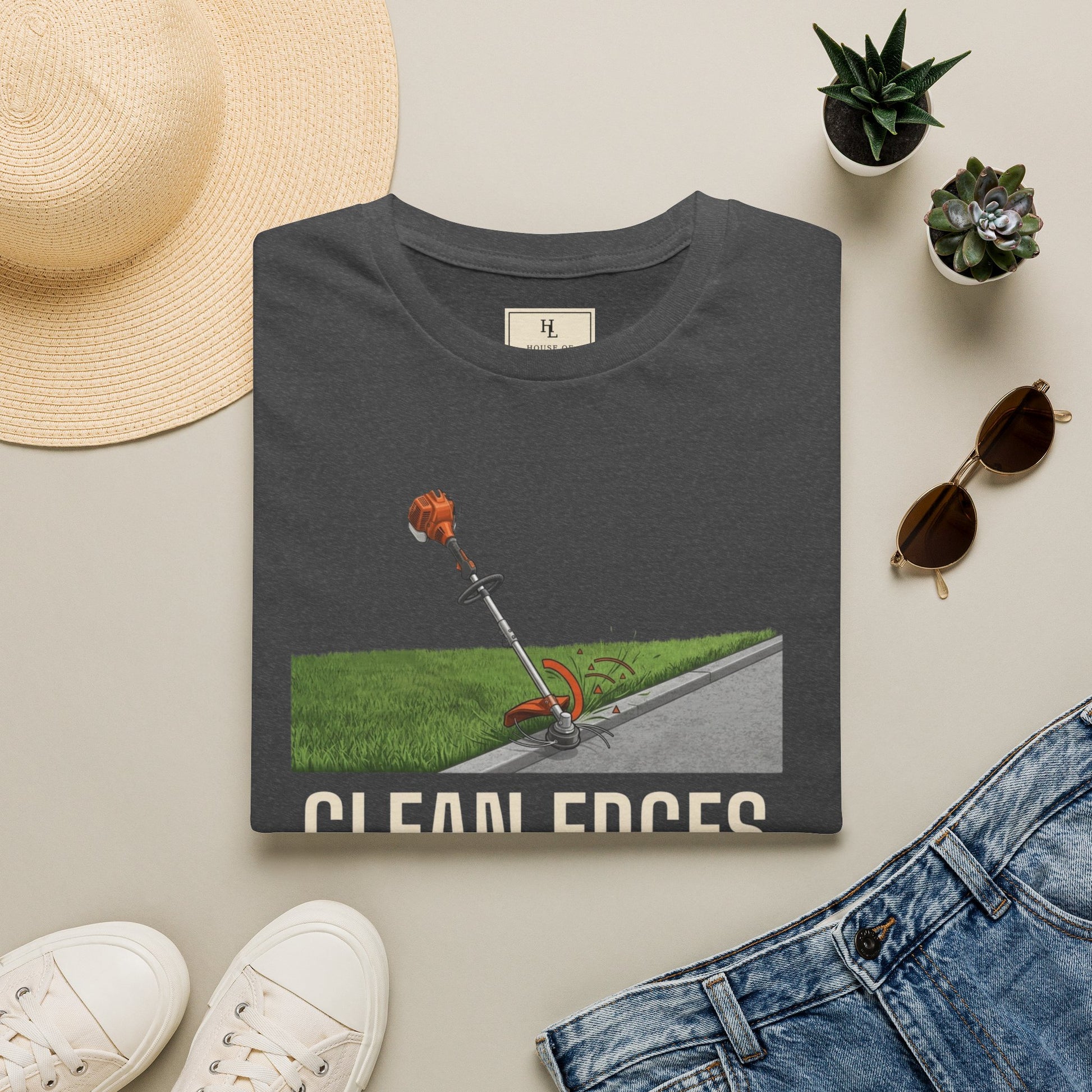 Clean Edges Straight Lines Lawn Care Shirt product mockup, view 13
