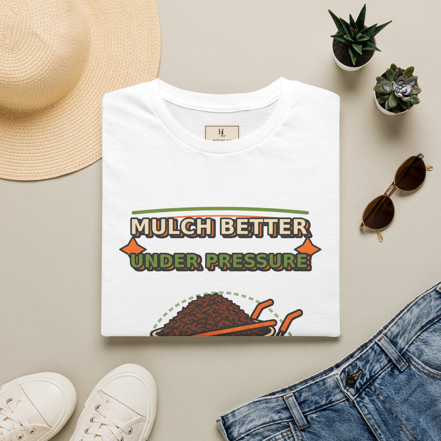 Mulch Better Under Pressure Landscaper Shirt product mockup, view 6