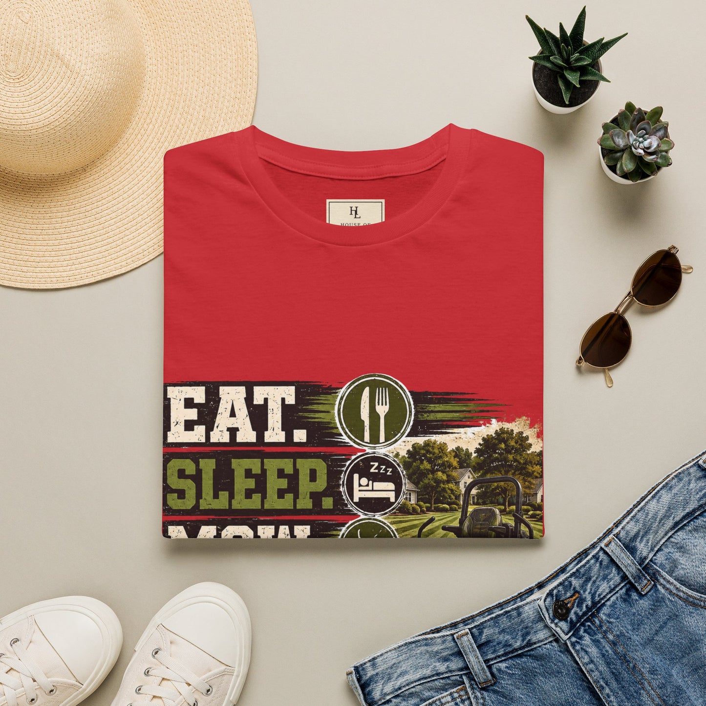 Eat Sleep Mow Repeat Lawn Care Shirt product mockup, view 20