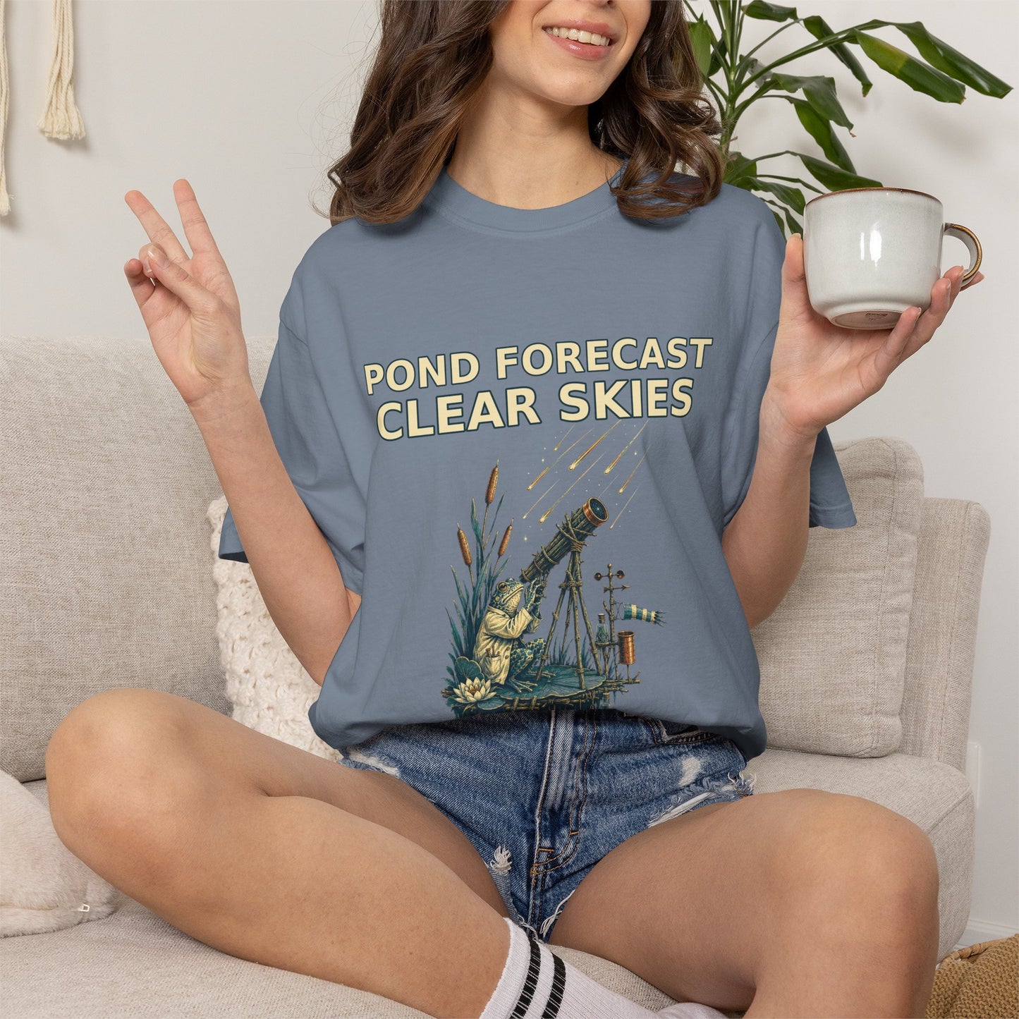 Pond Forecast Clear Skies Frog Shirt product mockup, view 17